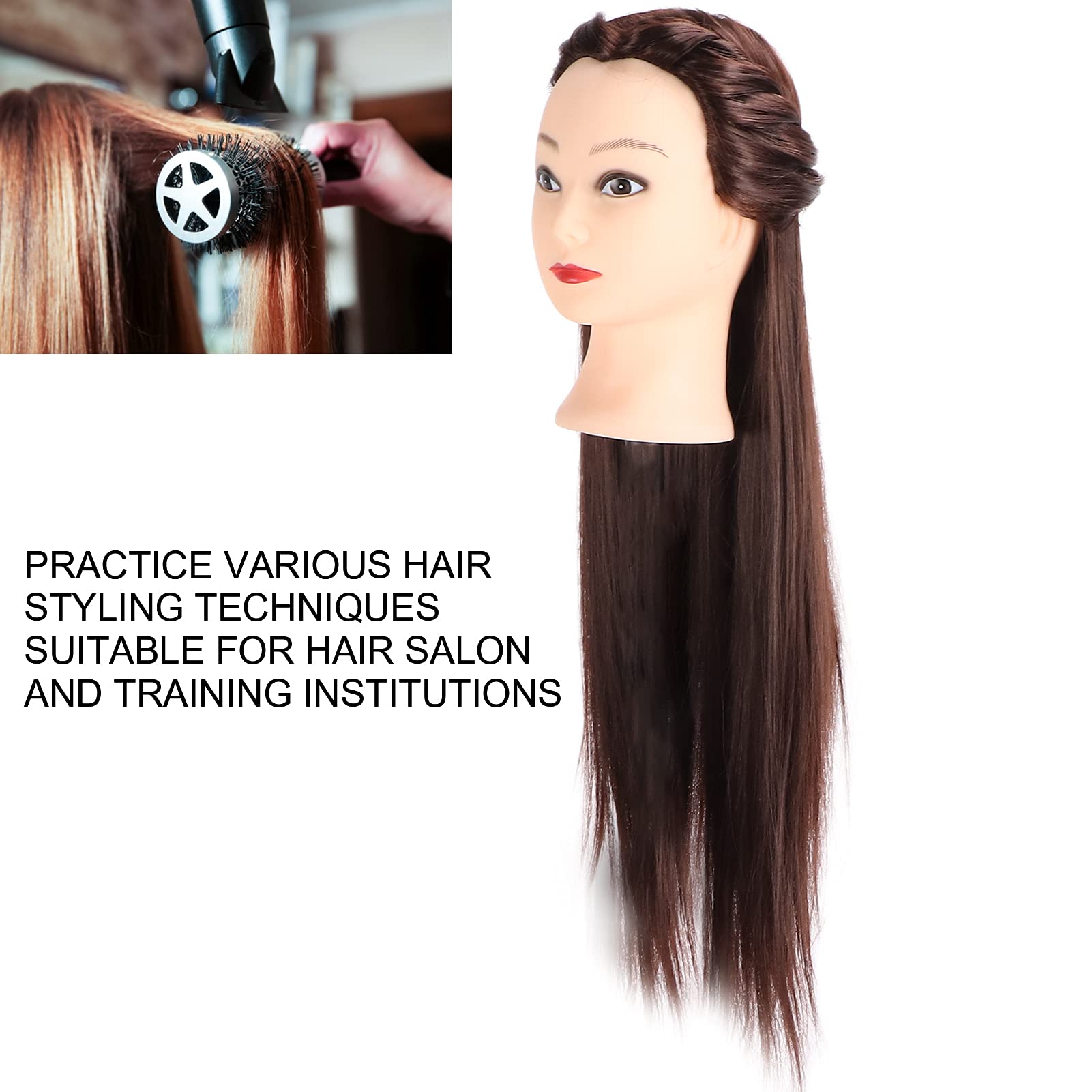 Professional Dark Brown Hair Mannequin Head for Styling, Cutting & Bleaching - Ideal for Beauty Schools & Hair Salons - Perfect for Training, Practice & Hair Color Techniques