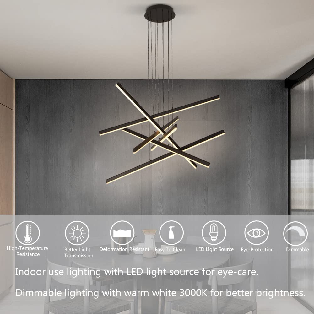Artop 6-Light Dimmable LED Linear Pendant Chandelier - Modern Adjustable Height Black Light Fixture for Kitchen Island, Dining Room, Living Room, Office & Restaurant | Perfect for Contemporary Spaces & Commercial Lighting