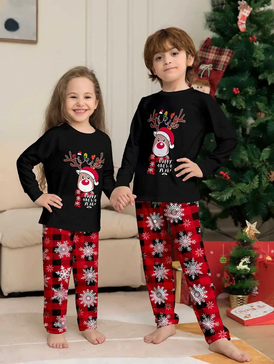 Reindeer Snow Family Matching Christmas Pajamas Sets - Cozy Holiday Sleepwear for Family Photos & Festive Gatherings