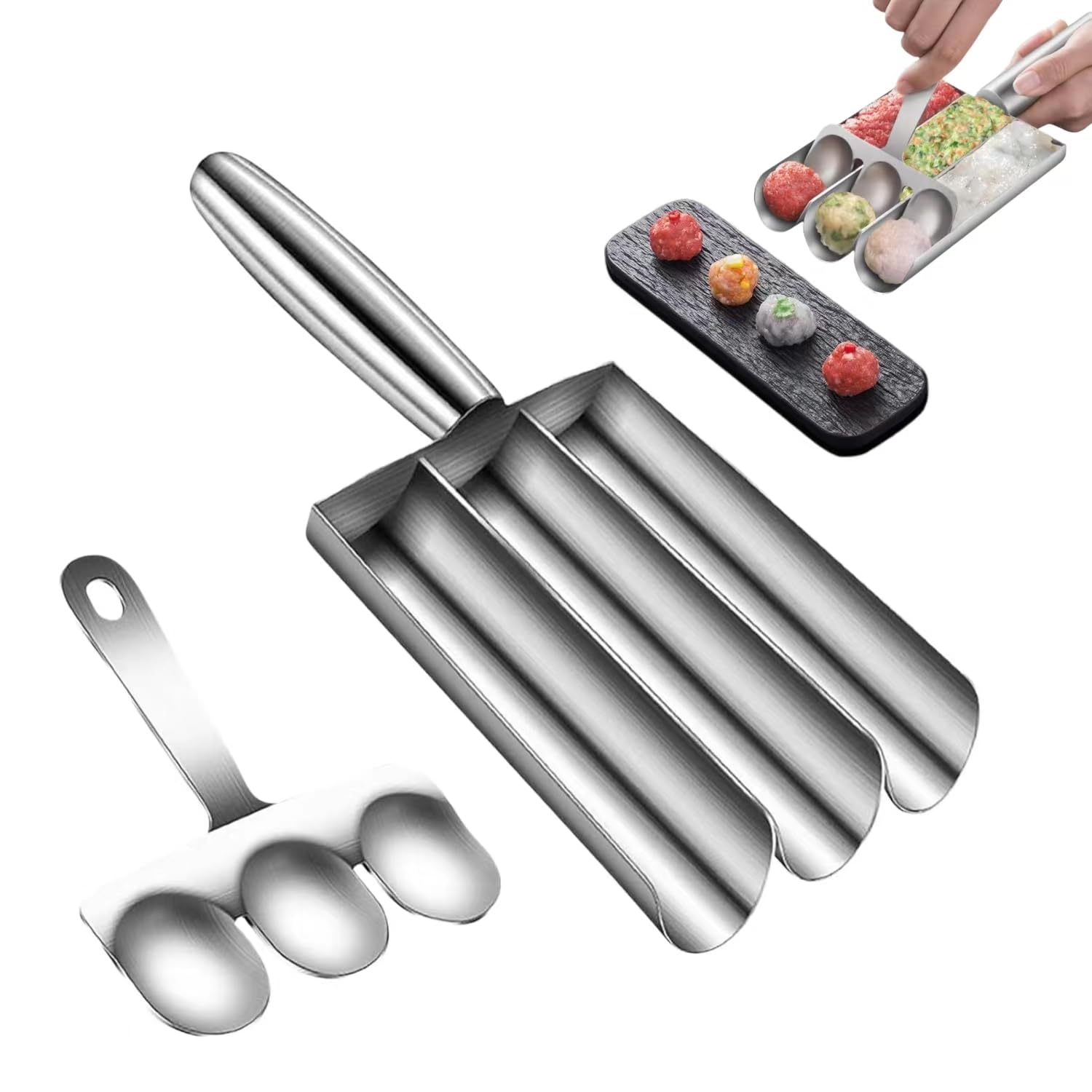 2024 New Stainless Steel Triple Meatball Scoop Maker - Portable Kitchen Tool for Perfect Meatballs, Cookie Dough & More | Ideal for Home Cooking, Meal Prep & Party Food Preparation