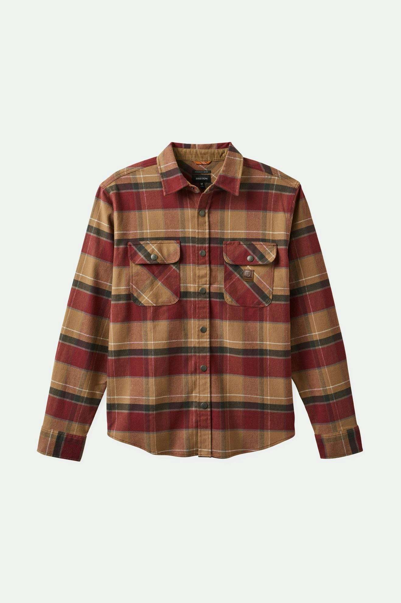 Builders Bowery Stretch Water Resistant Long Sleeve Flannel Shirt - Woodsmoke, Cordovan Red & Washed Black - Perfect for Outdoor Work, Hiking & Casual Wear