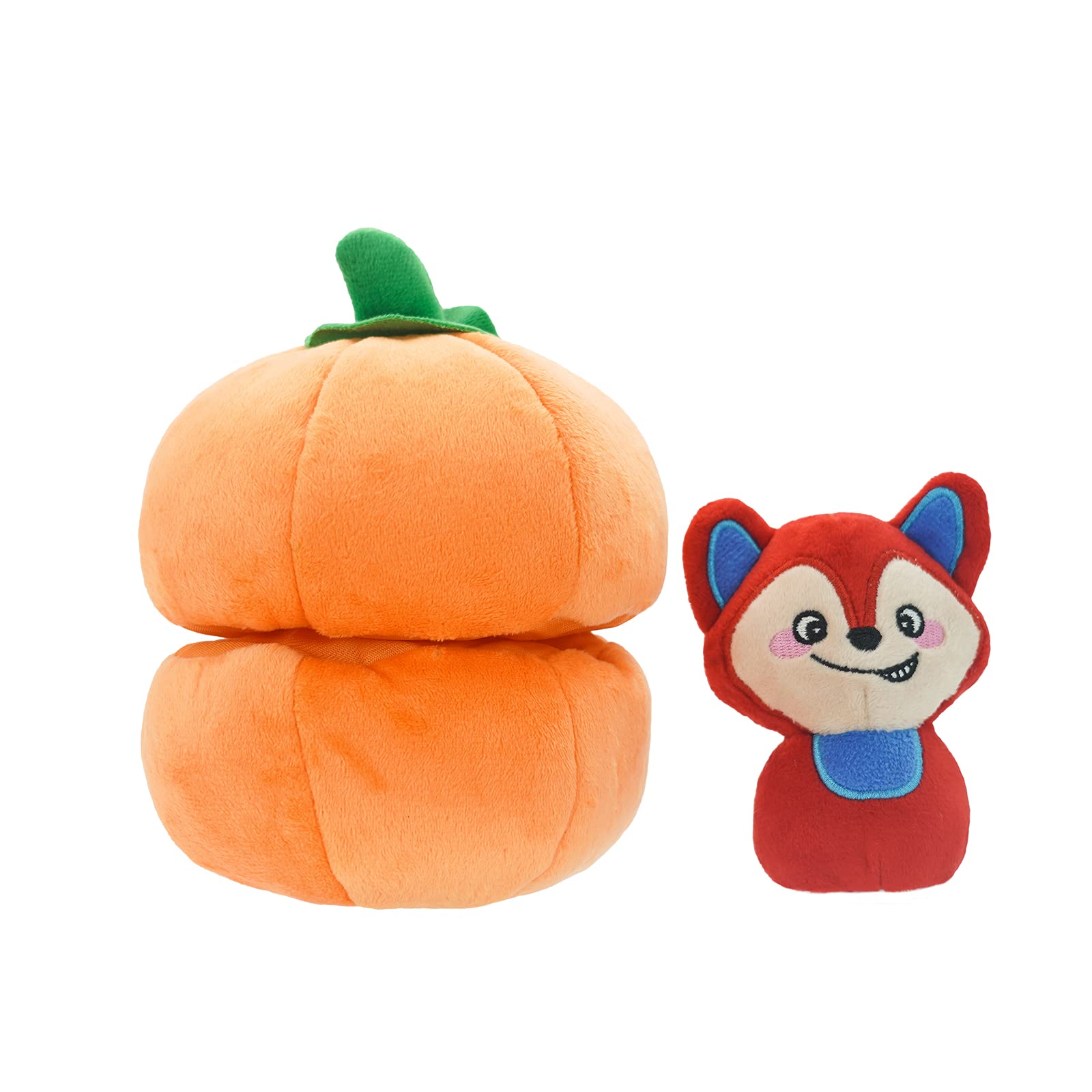 HugSmart Pet - Fruity Critterz Squeaky Hide and Seek Plush Dog Toys | 2-in-1 Interactive Puzzle Toys for Small & Medium Dogs | Pumpkin Hiding Fox | Perfect for Indoor Play, Training & Bonding with Your Pet