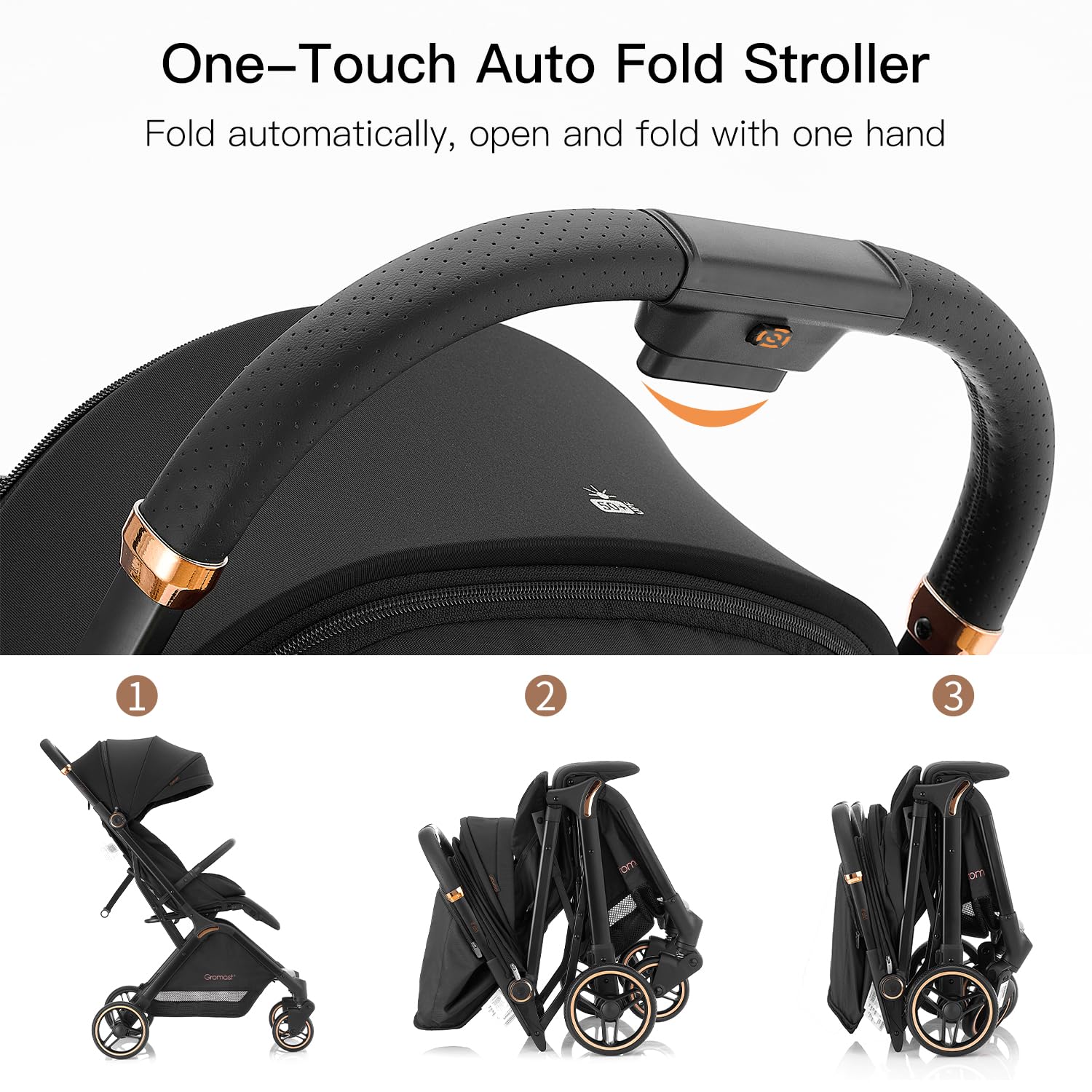 Lightweight Automatic Folding Baby Stroller - Portable Travel Stroller with Adjustable Backrest, UV Protection Canopy & One-Hand Fold - Black | Perfect for Air Travel, Shopping & Daily Walks