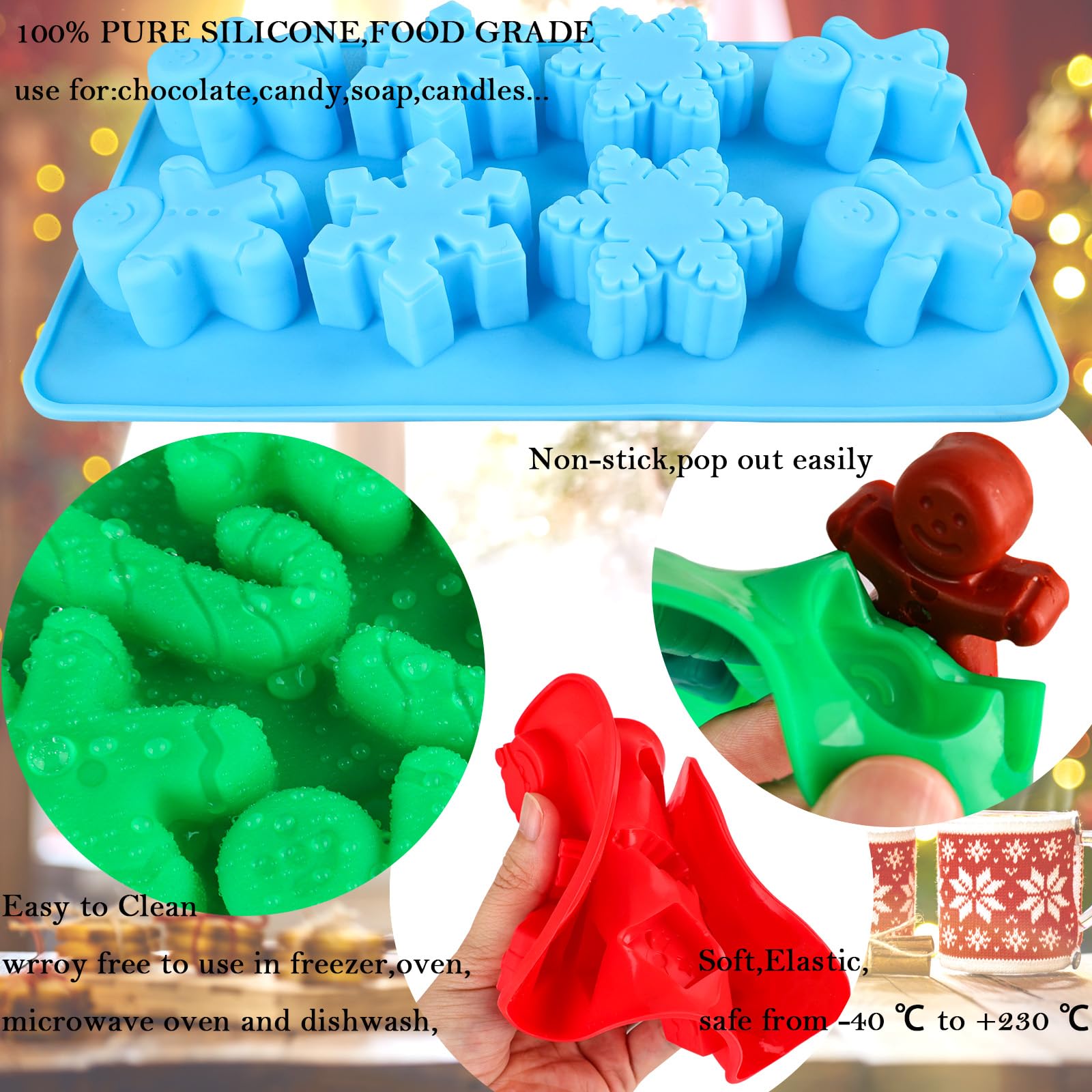 Christmas Silicone Baking Molds Set - Tree & Santa Chocolate Candy Molds for DIY Holiday Treats, Soap, Candle Making | Xmas Party Decorations (Red, Green, Blue) | Perfect for Christmas Baking, Gift Making & Festive Home Decor