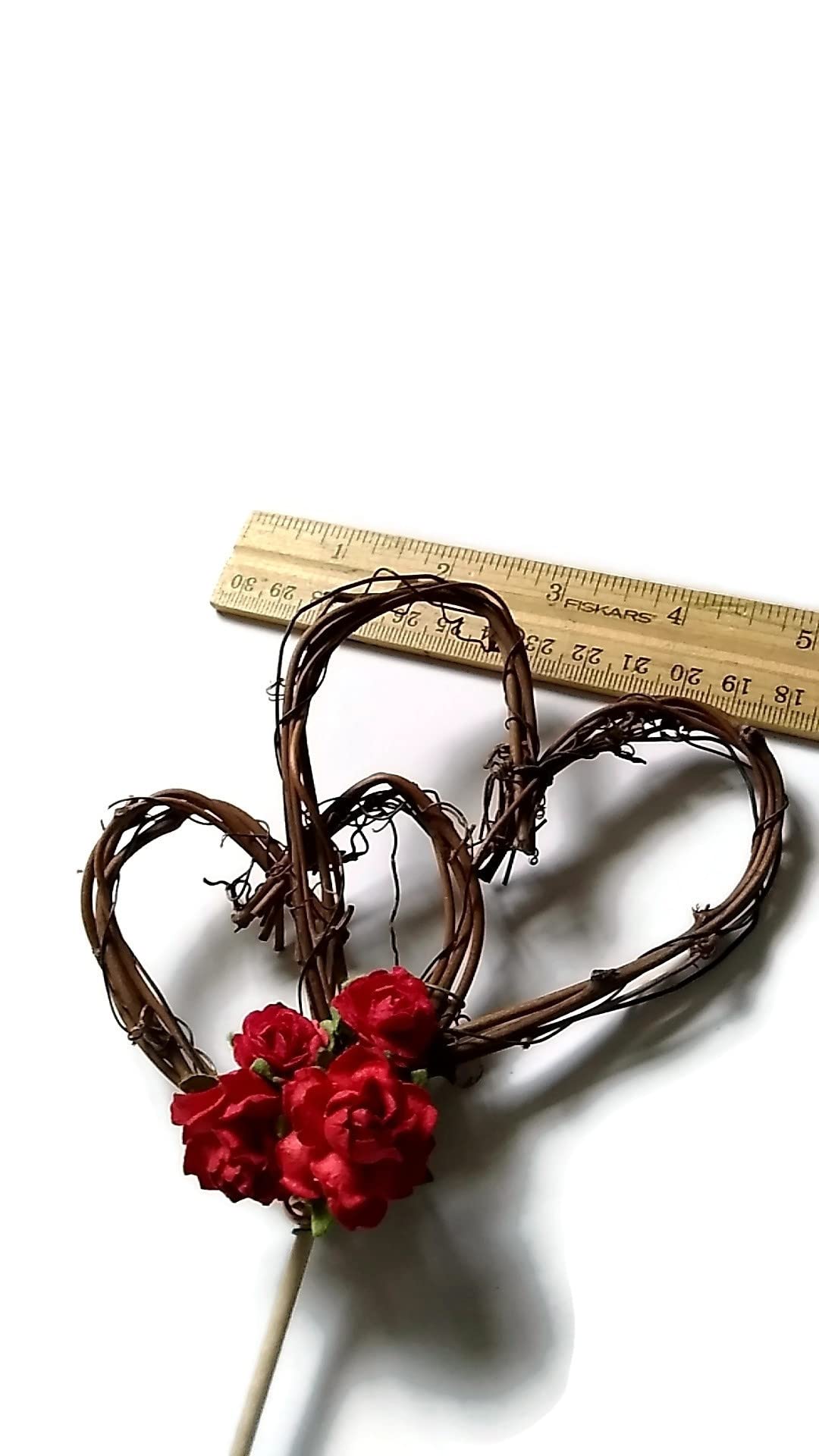 Elegant Rustic Wedding Cake Topper with Handcrafted Red Roses - Perfect for Country, Barn & Vintage Theme Weddings