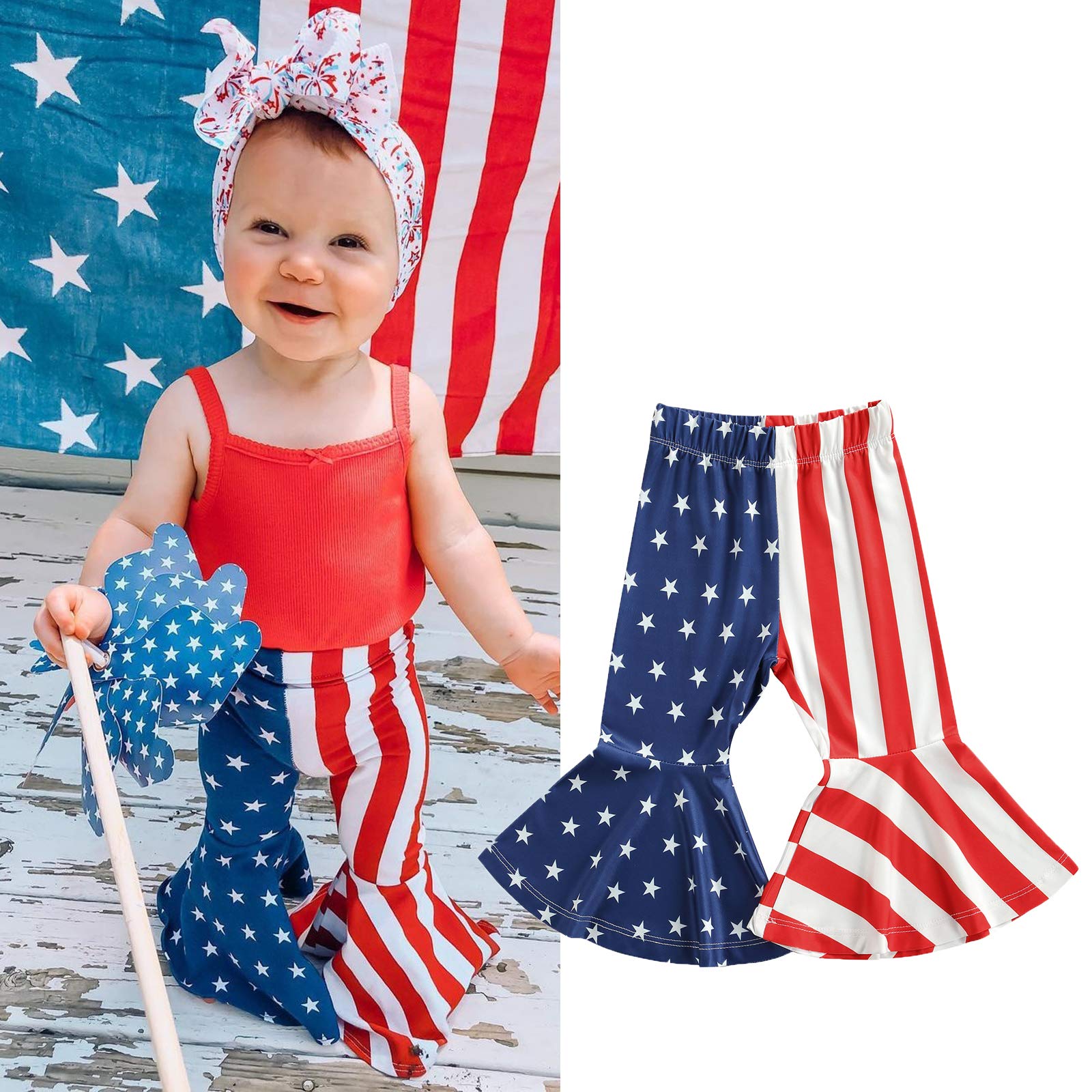 Toddler Baby Girl Bell Bottom Flare Pants with Ruffles - Soft Cotton Stretchy Leggings for Playtime & Dress Up