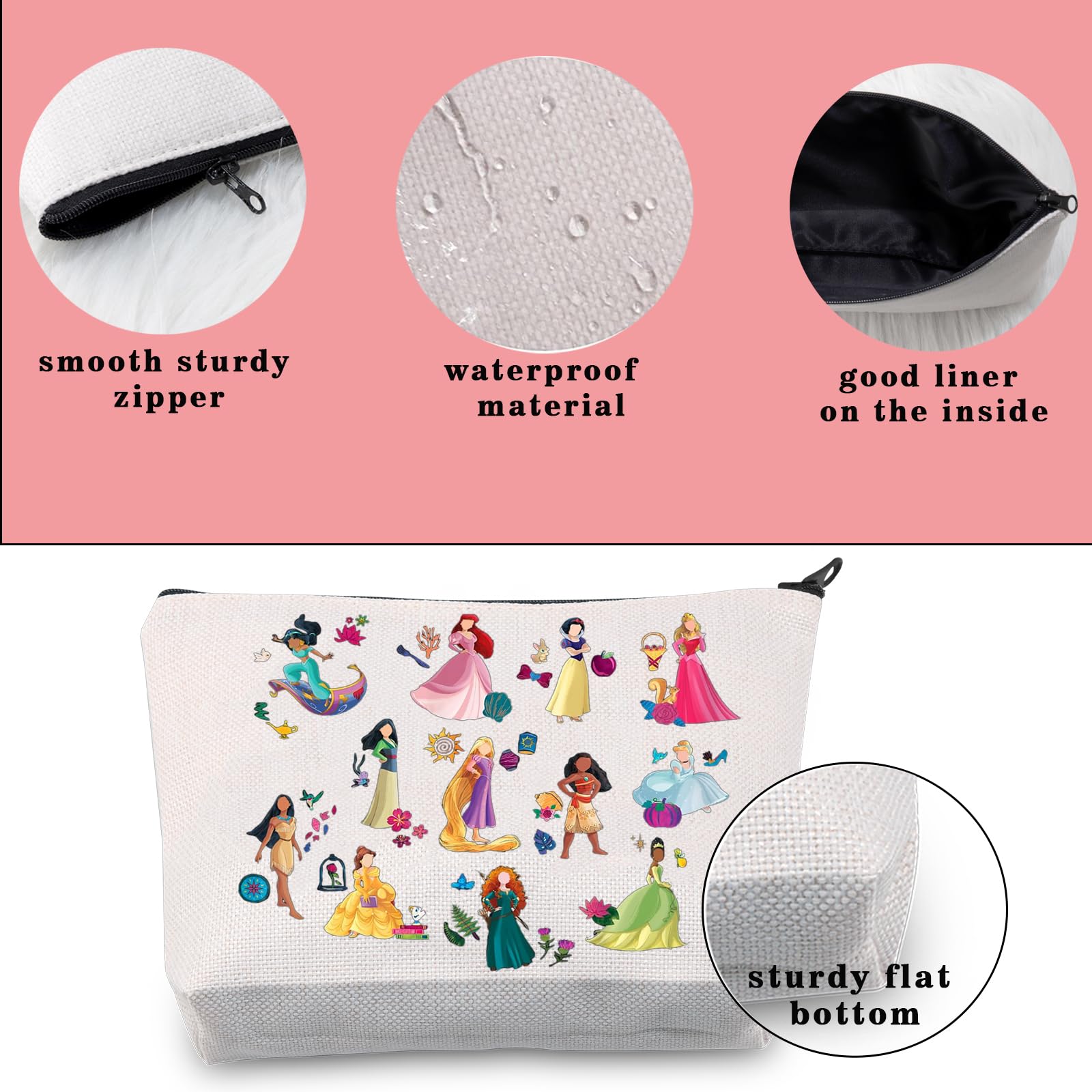 JNIAP Magical Princess Cosmetic Bag - Fairy Tale Inspired Makeup Pouch for Girls, Perfect Gift for Daughter's Birthday, Princess Theme Party & Travel Accessories