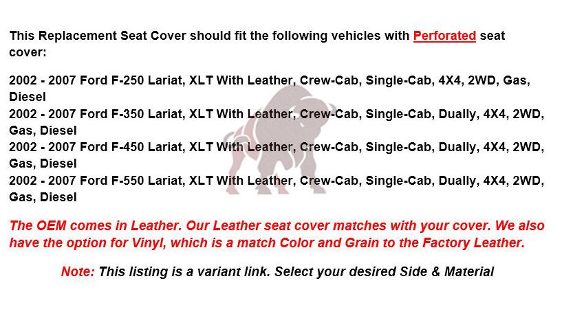 2002-2007 Ford F-250 F-350 Lariat Seat Covers - Black PU Leather with Perforated Inserts & Custom Fit - Front/Rear Bench Options - Protect Your Truck Seats from Wear & Tear