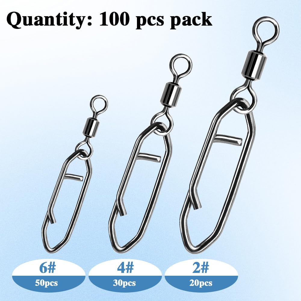 100 PCS High-Quality Fishing Swivels & Snaps Kit - Ball Bearing & Barrel Swivels for Saltwater & Freshwater Fishing - Durable Fishing Tackle for Bass, Trout & More - Perfect for Boat, Shore & Ice Fishing