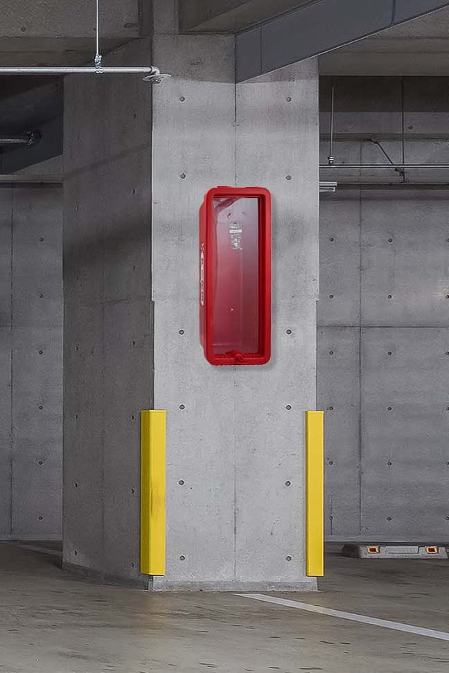 10 lb. Red Surface-Mounted Fire Extinguisher Cabinet with Pull-Panel - Wall Mounted Indoor/Outdoor Storage for Home, Office & Commercial Safety