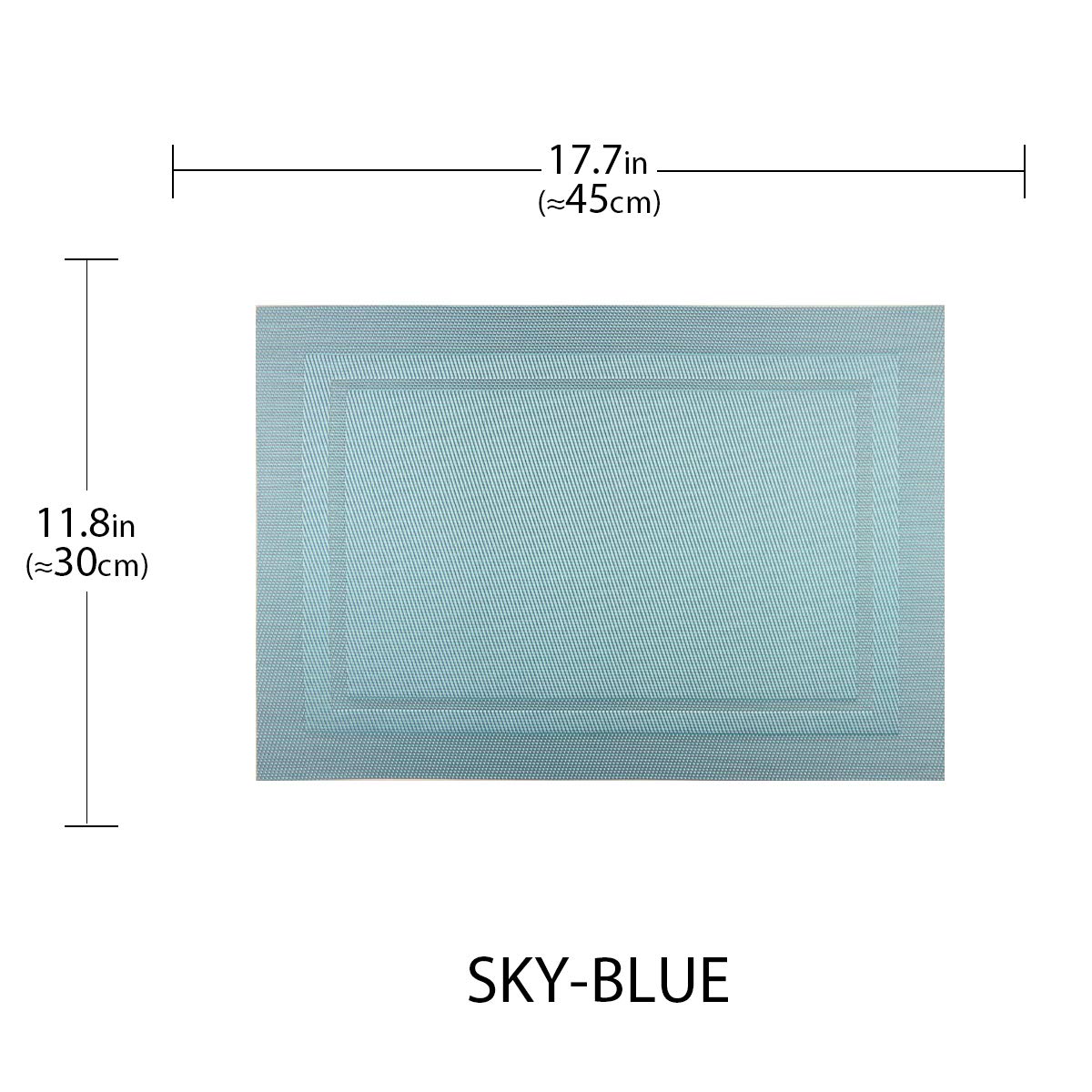 Premium Non-Slip Heat Insulation Placemats Set of 6 - Washable Woven Vinyl Table Mats for Dining Kitchen, Stain Resistant & Easy to Clean (Sky Blue) - Perfect for Family Meals, Dinner Parties & Daily Use