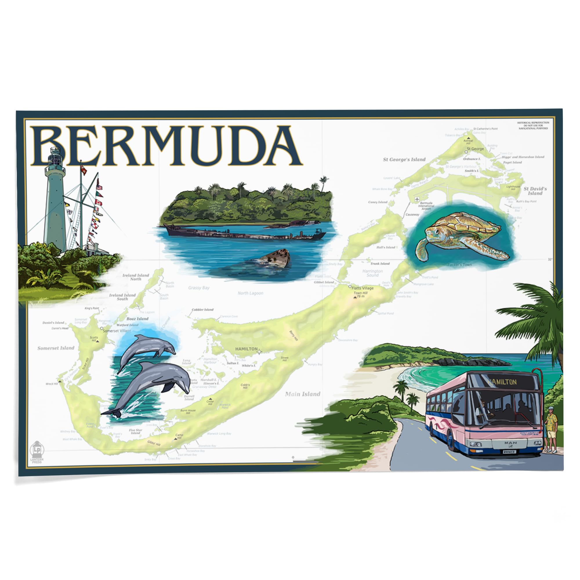 Lantern Press 24x36 Inch Bermuda Nautical Chart Giclee Art Print - Premium Wall Decor for Living Room, Bedroom & Office | Vintage Coastal Home Decor