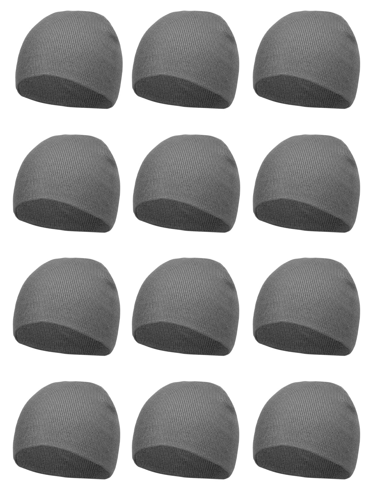 12 Pack TOP HEADWEAR Short Skull Cap Cuffless Beanies for Men & Women - Soft Stretchy Winter Hats for Running, Gym, Outdoor Activities