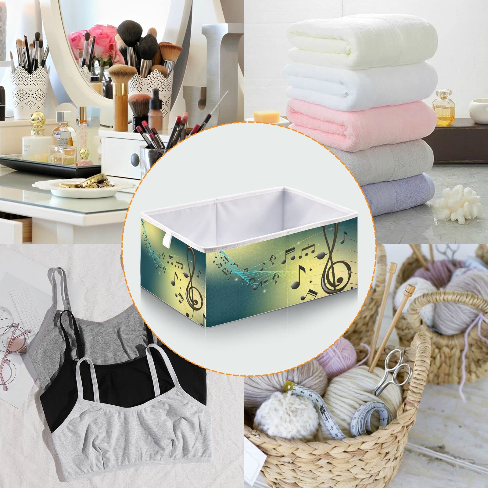 Music Note Storage Basket - Collapsible Fabric Cube Bin for Makeup, Closet, Bathroom & Bedroom Organization | Perfect for Home Decor, Toy Storage & Laundry Room Essentials