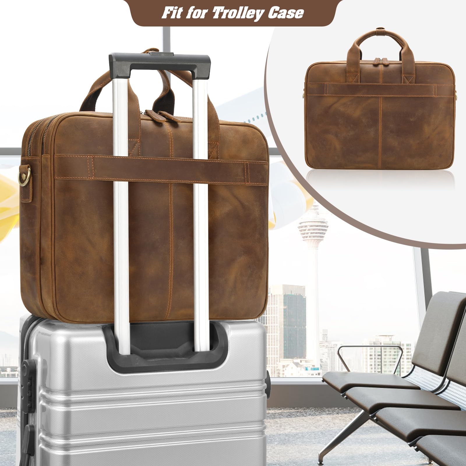 Jack & Chris Genuine Leather Briefcase for Men - Professional Business Laptop Messenger Bag for Work, Travel & Office - Durable 15.6 Inch Computer Bag with Shoulder Strap (Perfect for Business Trips, Commuting & Daily Office Use)