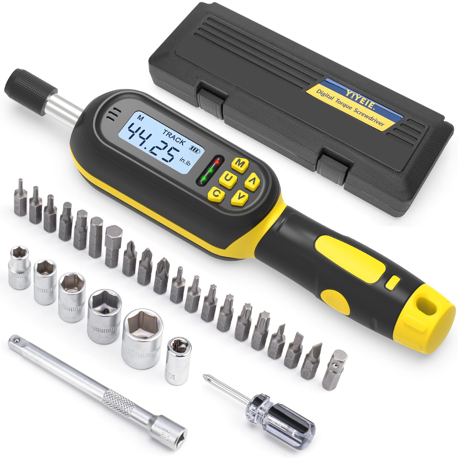 32PCS Digital Torque Screwdriver Set (2.66-53.1 in-lbs / 0.3-6 Nm) with Buzzer & LED Indicator - Adjustable Torque Wrench Kit with Bits & Sockets - Perfect for Electricians, DIY Projects, and Automotive Repairs