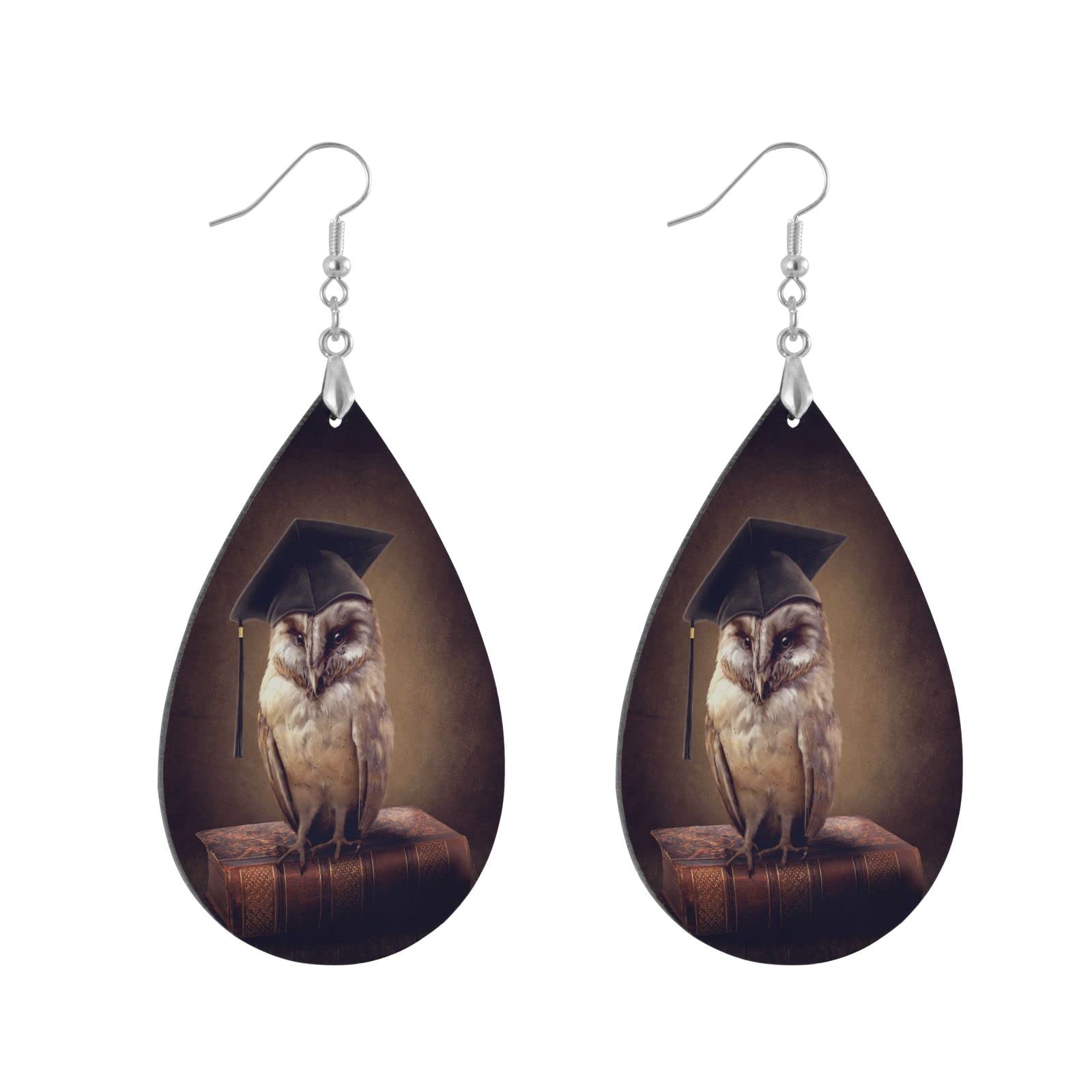 Lightweight Wooden Owl Teardrop Dangle Earrings for Women - Handcrafted Book-Inspired Statement Jewelry Gift for Girls & Women | Perfect for Casual Wear, Office, and Special Occasions