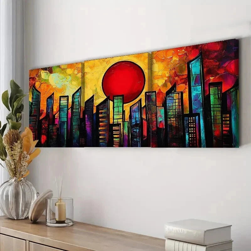 3-Piece Abstract Cityscape Wall Art Set - Dark Color Canvas Framed Paintings 60x90cm | High Quality Print | 100% Australian Made | Ready to Hang | Perfect for Living Room, Bedroom & Office Decor