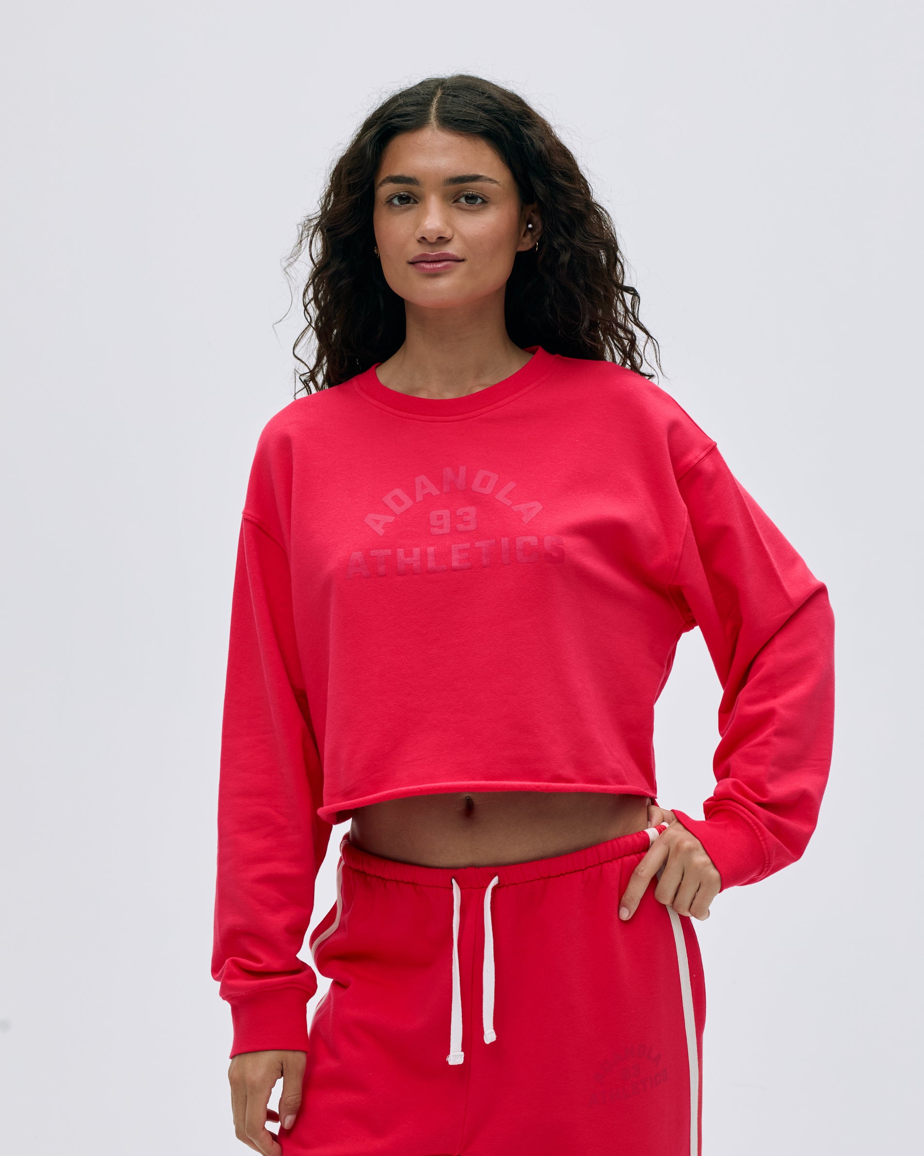 Women's Apple Red Modal Blend Crop Sweatshirt - Soft Casual Pullover for College Campus, Gym, and Streetwear Fashion