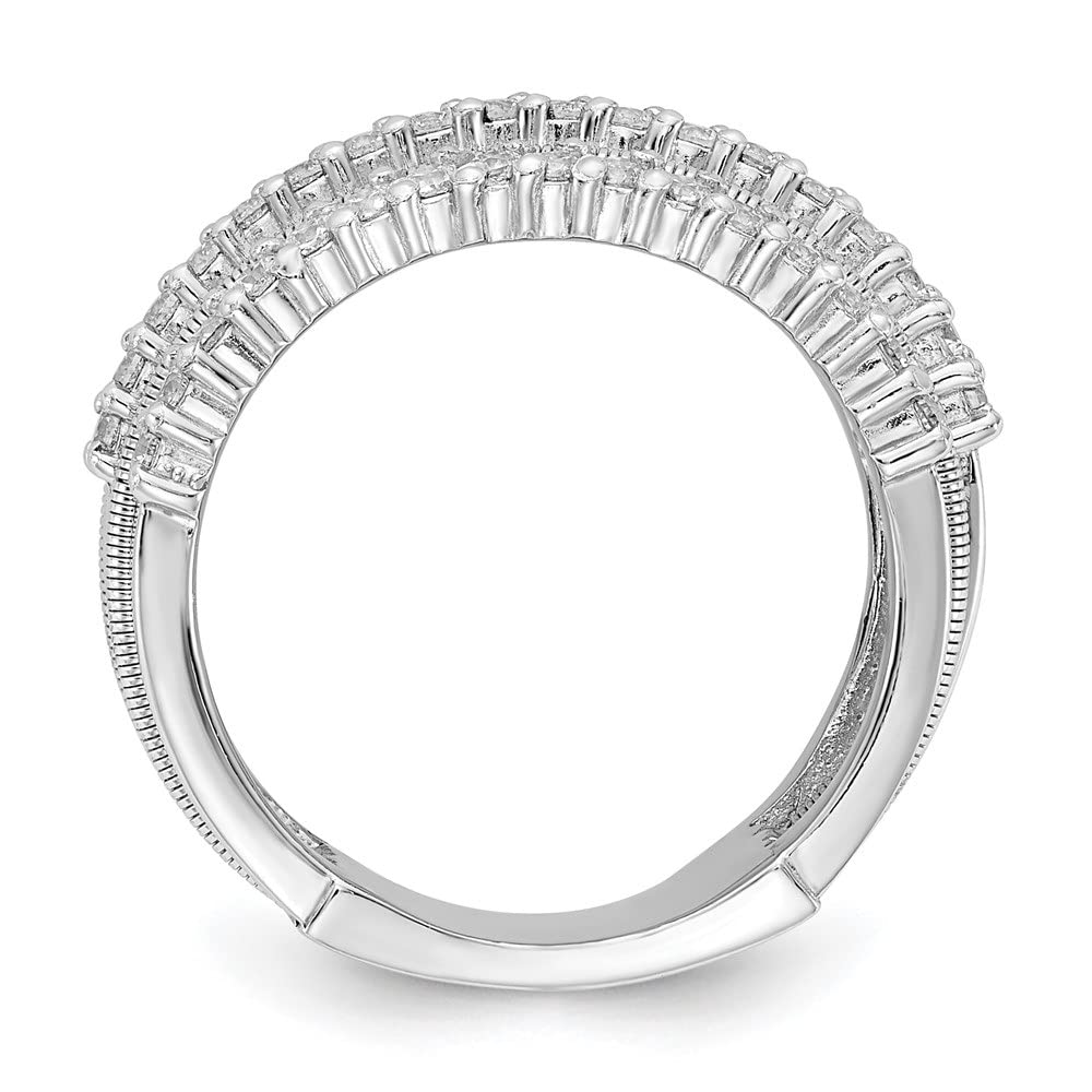 925 Sterling Silver Rhodium-Plated Cubic Zirconia Textured Layered Ring for Women | Elegant Stackable Fashion Jewelry Gift for Anniversary, Birthday & Special Occasions