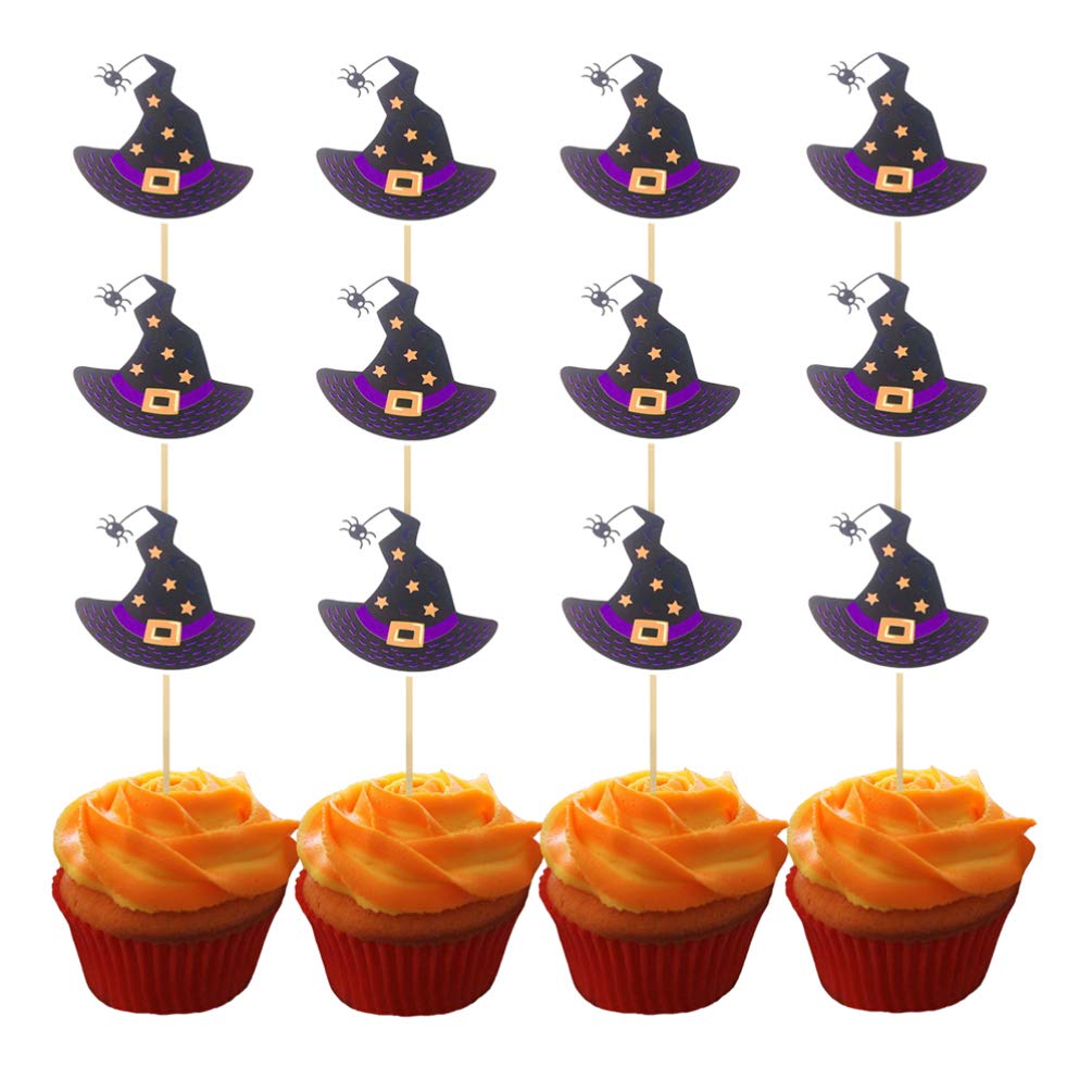 24-Piece Halloween Cupcake Toppers Set - Witch Hat Cake Decorations for Halloween Party Supplies | Perfect for Cupcakes, Cakes & Dessert Table Displays