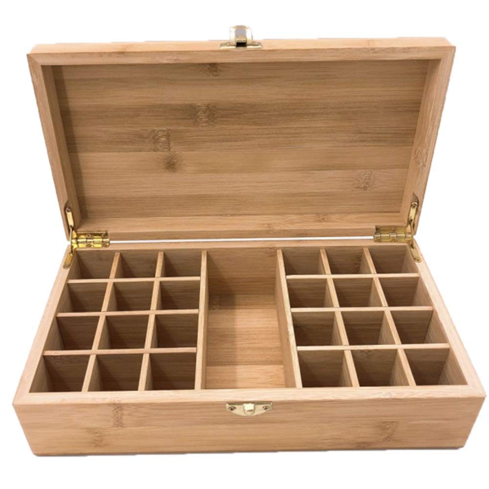 JF-XUAN Wooden Essential Oil Storage Box - Holds 25 Bottles, Portable & Durable Organizer for Aromatherapy Oils - Perfect for Home Display, Travel & Car Storage