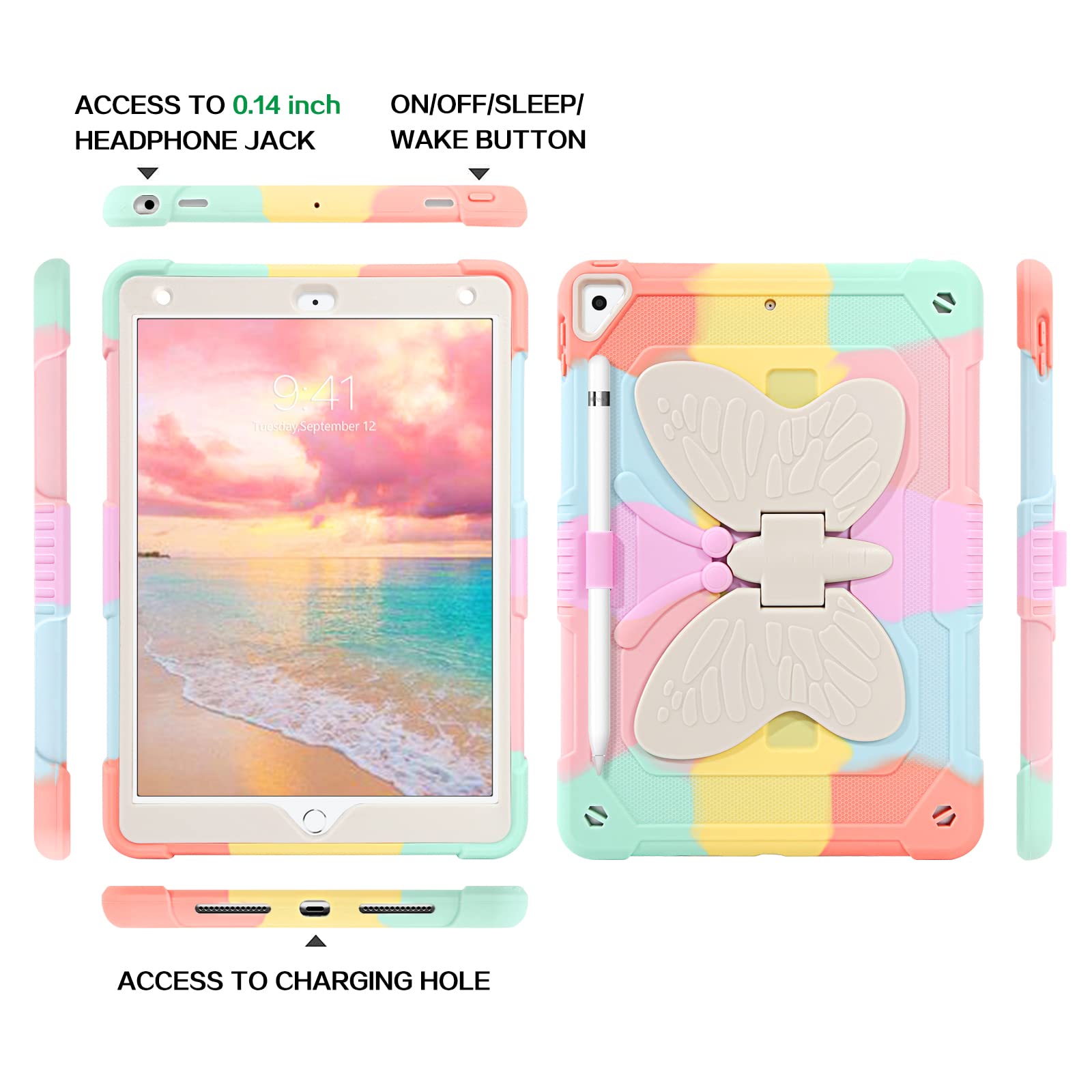 VENINGO iPad Air 2 & iPad 9.7 (5th/6th Gen) & iPad Pro 9.7 Case - Shockproof 2-in-1 Protective Cover with Stand & Pen Holder for Women - Colorful Pink | Perfect for Work, School & Travel