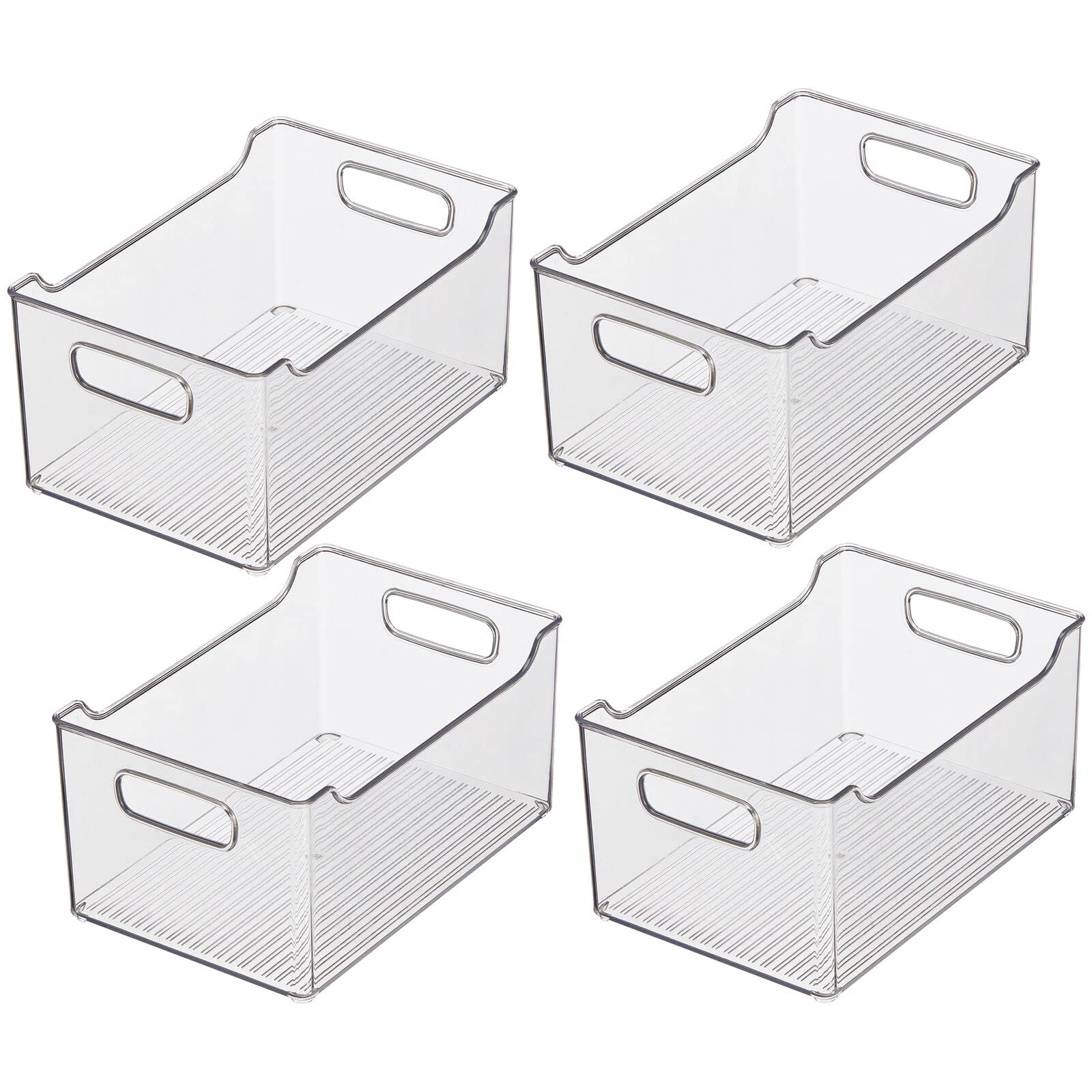 mDesign Clear Plastic Storage Bins with Handles - 4 Pack Kitchen & Pantry Organizer for Fruits, Vegetables, Snacks, Drinks - Perfect for Cabinet, Shelf, Fridge & Freezer Organization