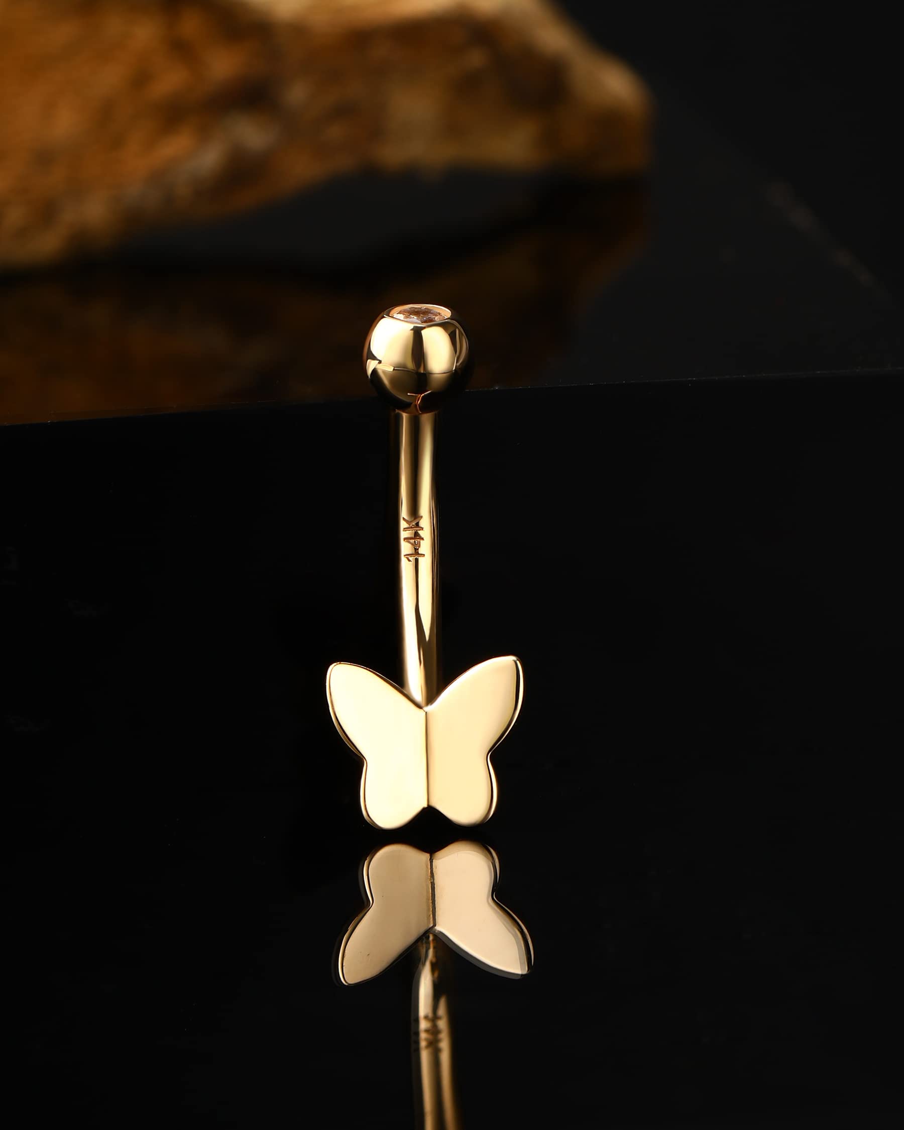 14K Gold Belly Button Rings for Women - Butterfly Navel Piercing Jewelry | Hypoallergenic Belly Rings for Body Piercing | Perfect for Everyday Wear, Beach Outfits & Special Occasions