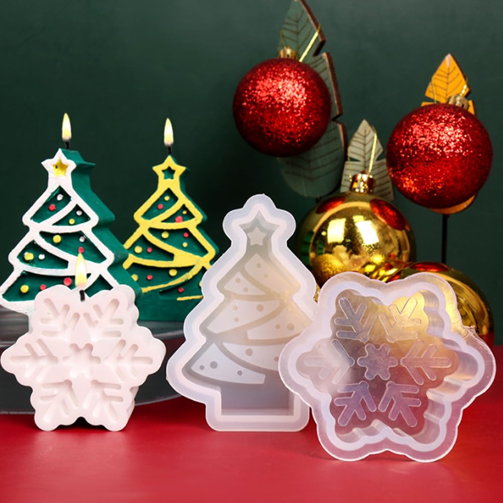SUPERFINDINGS Christmas Tree & Snowflake Silicone Molds Set - DIY Soap, Candle & Cake Molds for Holiday Crafts - Perfect for Christmas Decorations, Handmade Gifts & Baking Projects