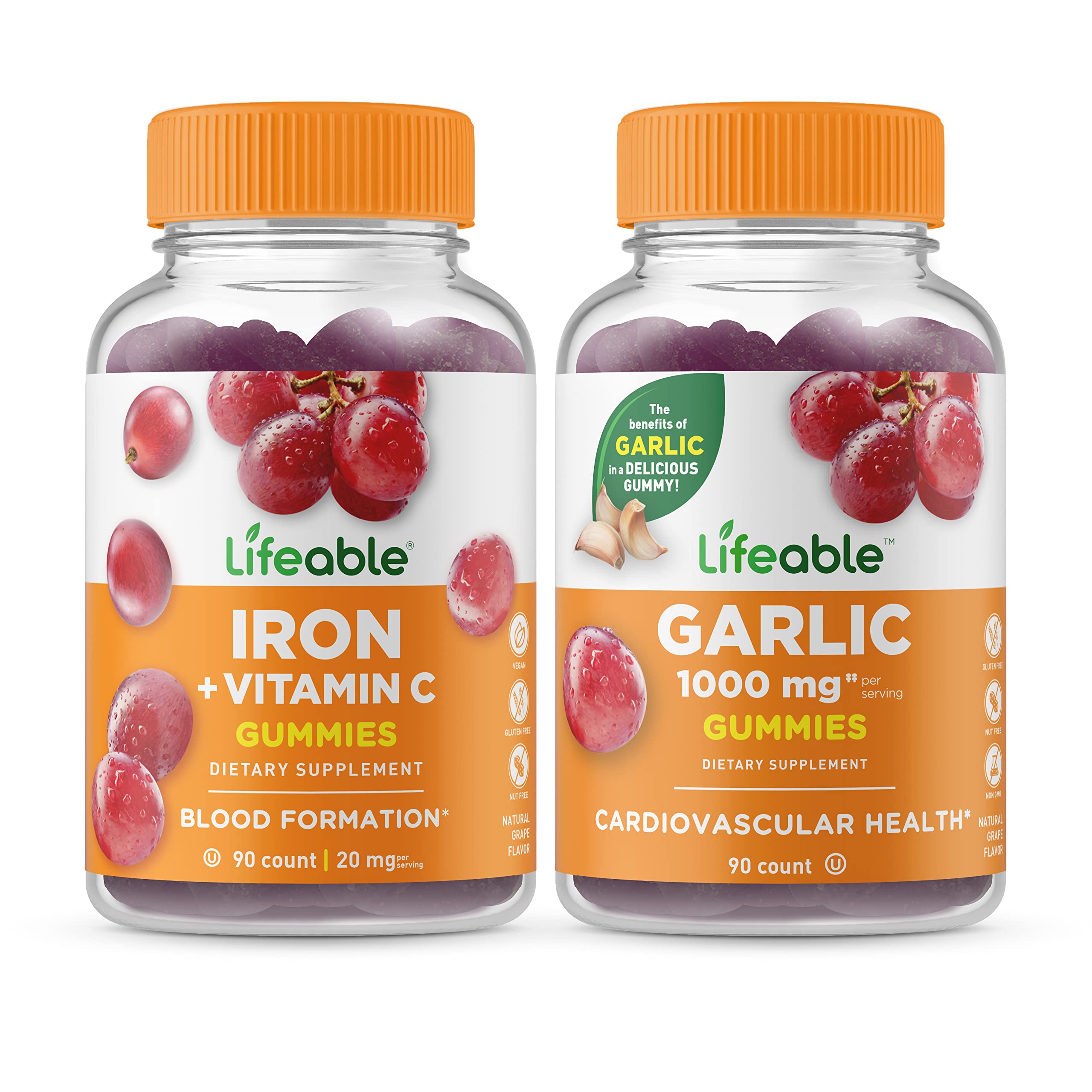 Lifeable Iron with Vitamin C + Garlic 1000mg Gummies - Delicious Chewable Supplement for Energy & Immunity Support, Gluten Free, Non-GMO, Vegan Friendly | Perfect for Adults & Kids, Daily Wellness Boost