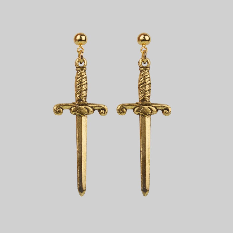 TRUST Dagger Earrings - 14K Gold Plated Women's Jewelry for Everyday Wear, Parties & Gifts | Trendy Gothic Punk Style Accessories