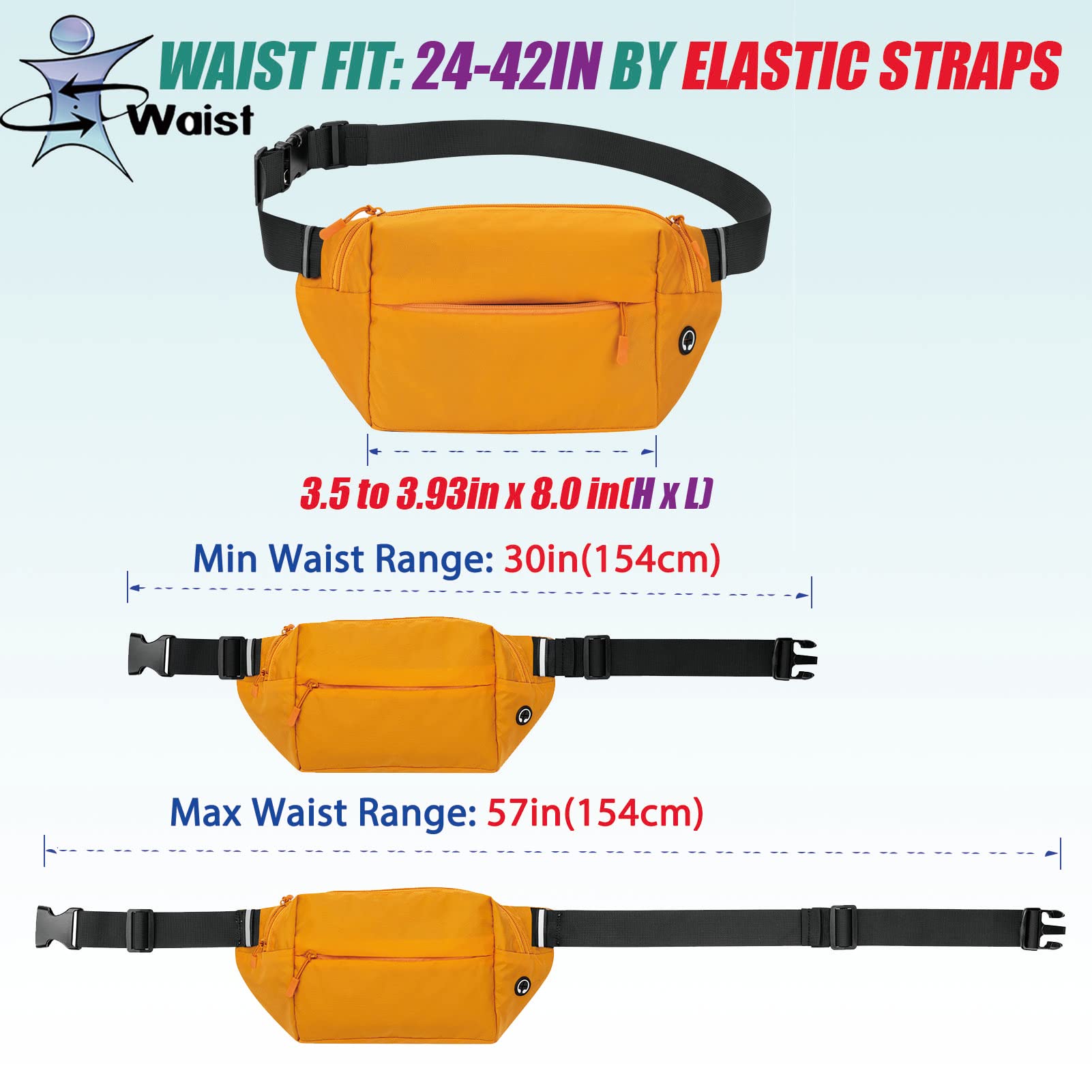 USHAKE Adjustable Large Fanny Pack for Running, Hiking & Travel - Plus Size Waist Bag for Women & Men (Yellow) - Perfect for Sports, Outdoor Activities & Daily Essentials Storage