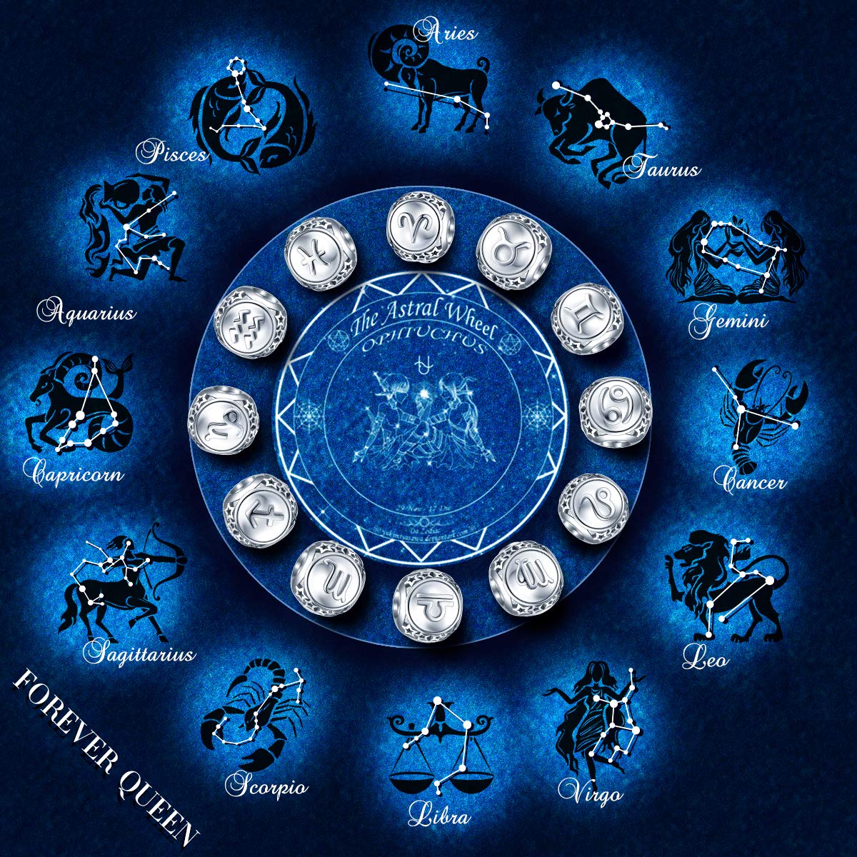 925 Sterling Silver Zodiac Charm Bracelet - 12 Horoscope Constellation Charms for Necklace & Jewelry, Platinum Plated Star Bead, Perfect Birthday Gift for Women | Astrology Jewelry, Fashion Accessories, Daily Wear & Special Occasions