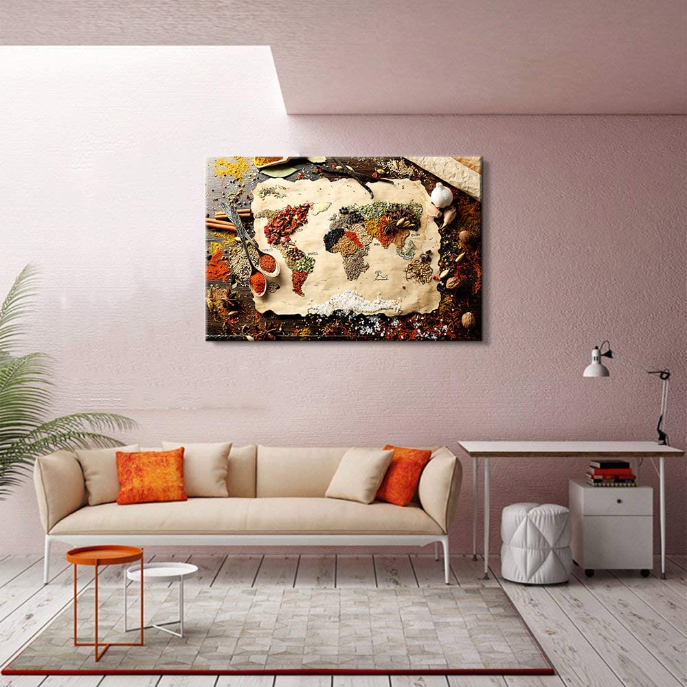 Kitchen Wall Art Canvas - Spice & Food Poster for Dining Room Decor (24x36