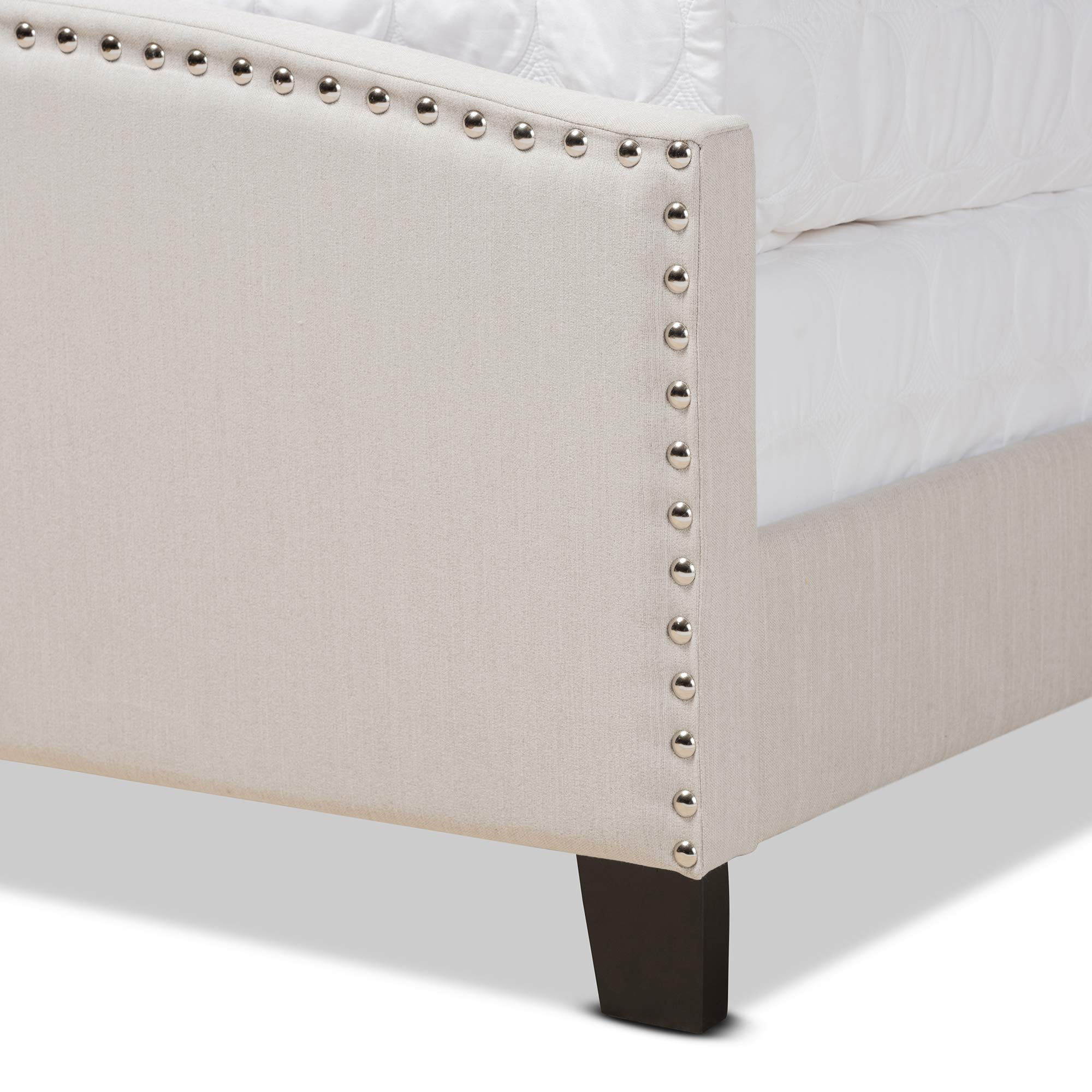 Baxton Studio King Size Panel Bed Frame - Beige & Black Upholstered Platform Bed for Modern Bedrooms | Perfect for Master Bedroom, Guest Room & Apartment