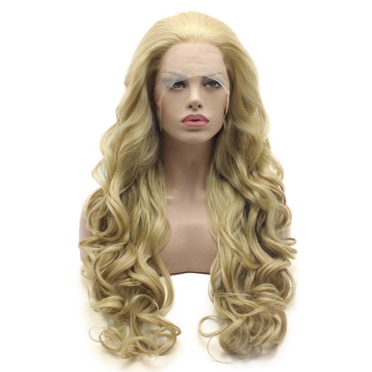 26 Inch Lushy Wavy Blonde Auburn Mix Synthetic Lace Front Wig - Heat Friendly & High Density for Daily Wear, Cosplay & Special Occasions