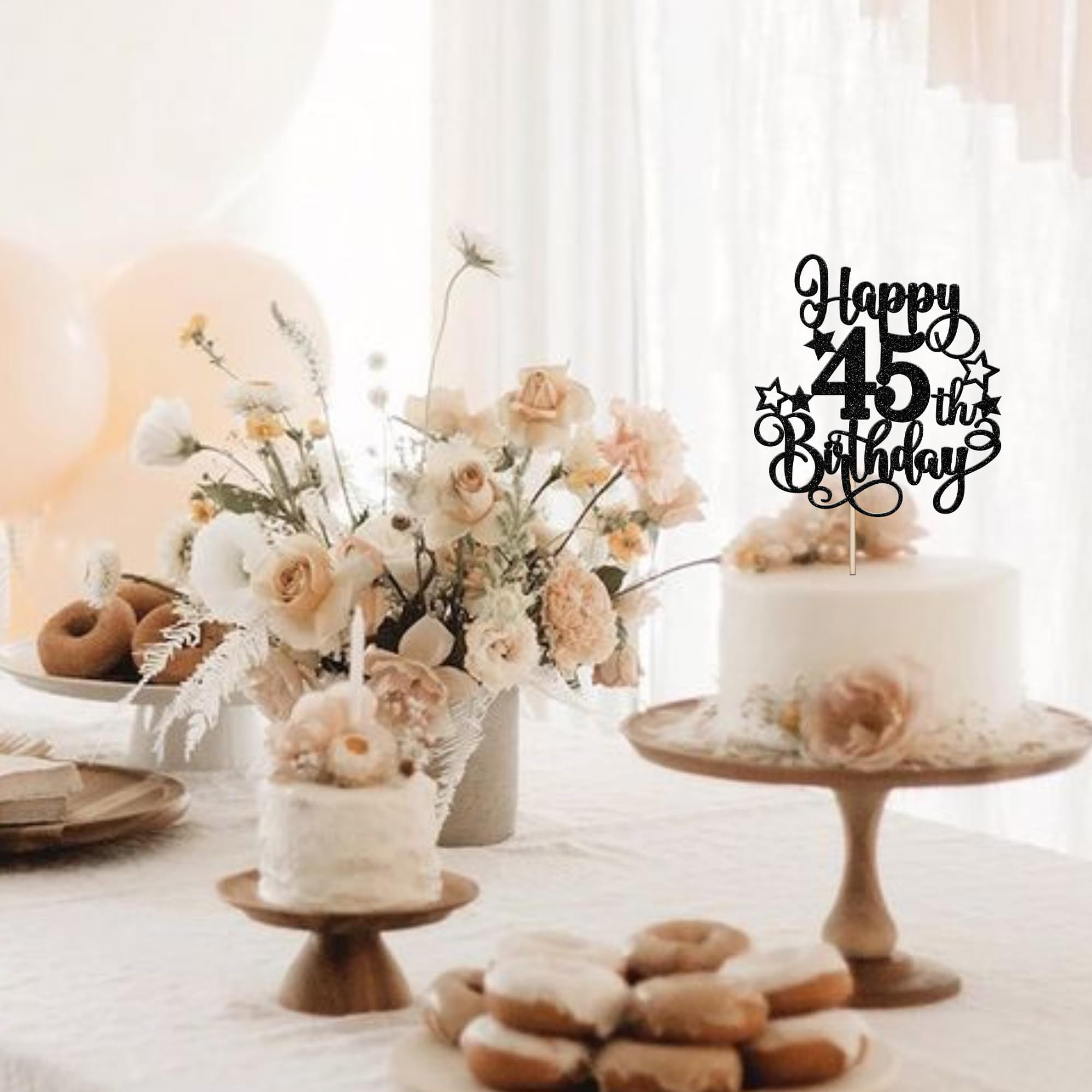 1 PCS Happy 45th Birthday Cake Topper - Glitter 'Cheers to 45 Years' Cake Decoration for 45th Birthday Party Supplies (Black) | Perfect for Anniversary Celebrations, Milestone Parties & Festive Decor