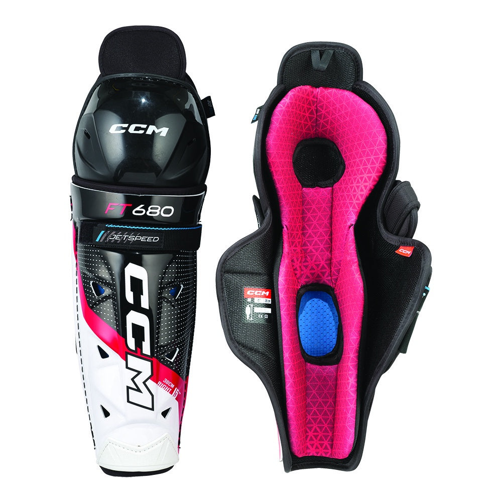 CCM Jetspeed FT680 Senior Ice Hockey Shin Guards - Protective Gear for Hockey Players - Perfect for Games & Practice