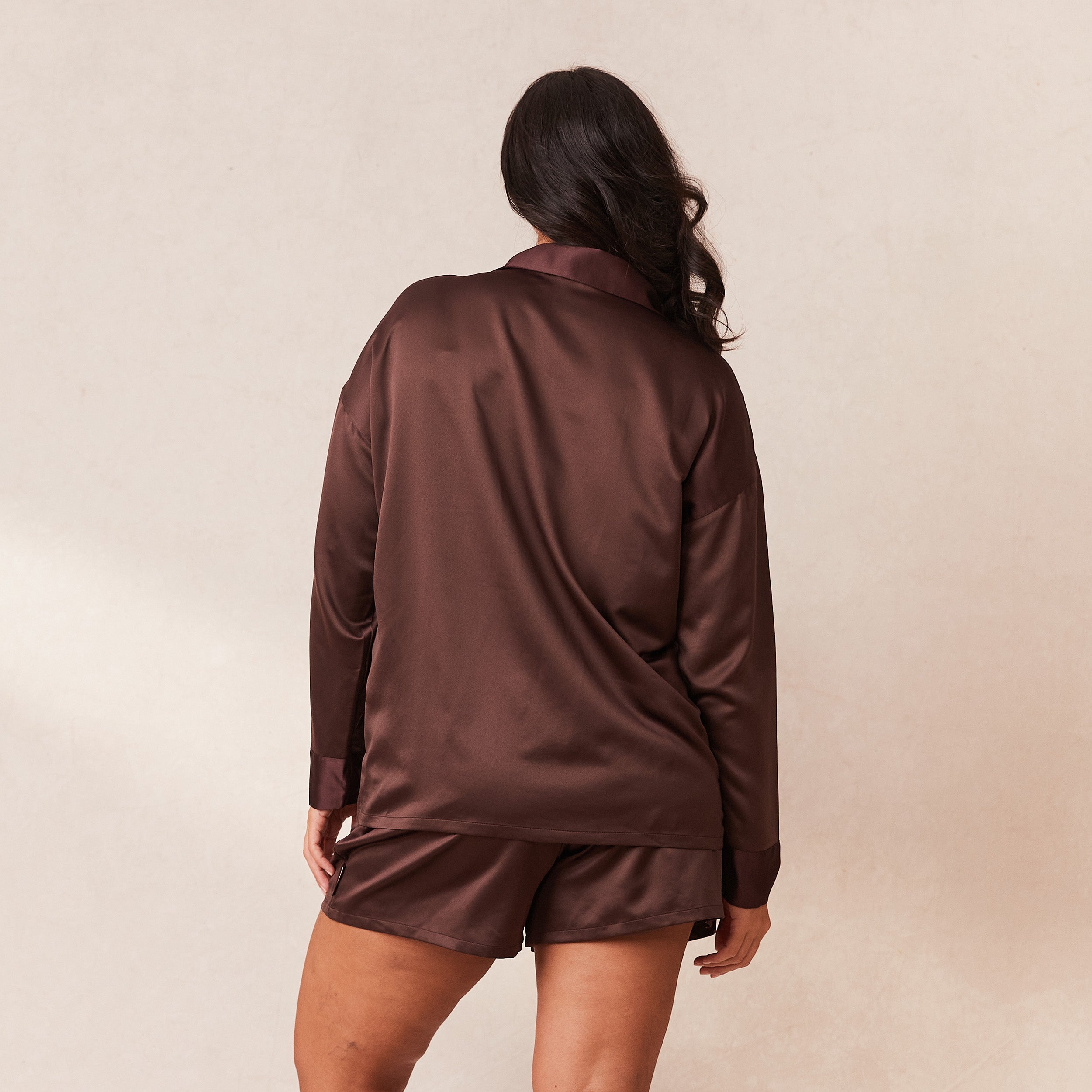 Women's Classic Satin Pajama Shorts - Soft & Comfortable Sleepwear for Summer - Chocolate Brown (Perfect for Lounge, Vacation & Bedtime)