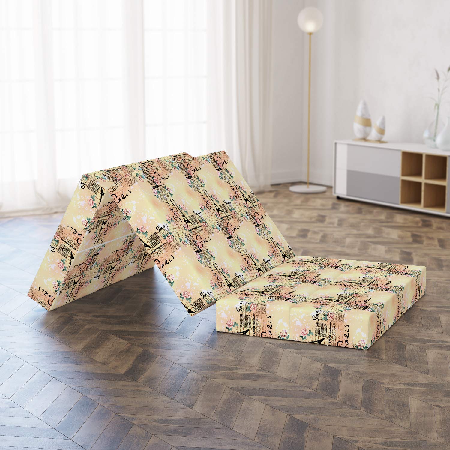 Ambesonne Foldable Mattress - Pale Pink with French Lettering, 74.8