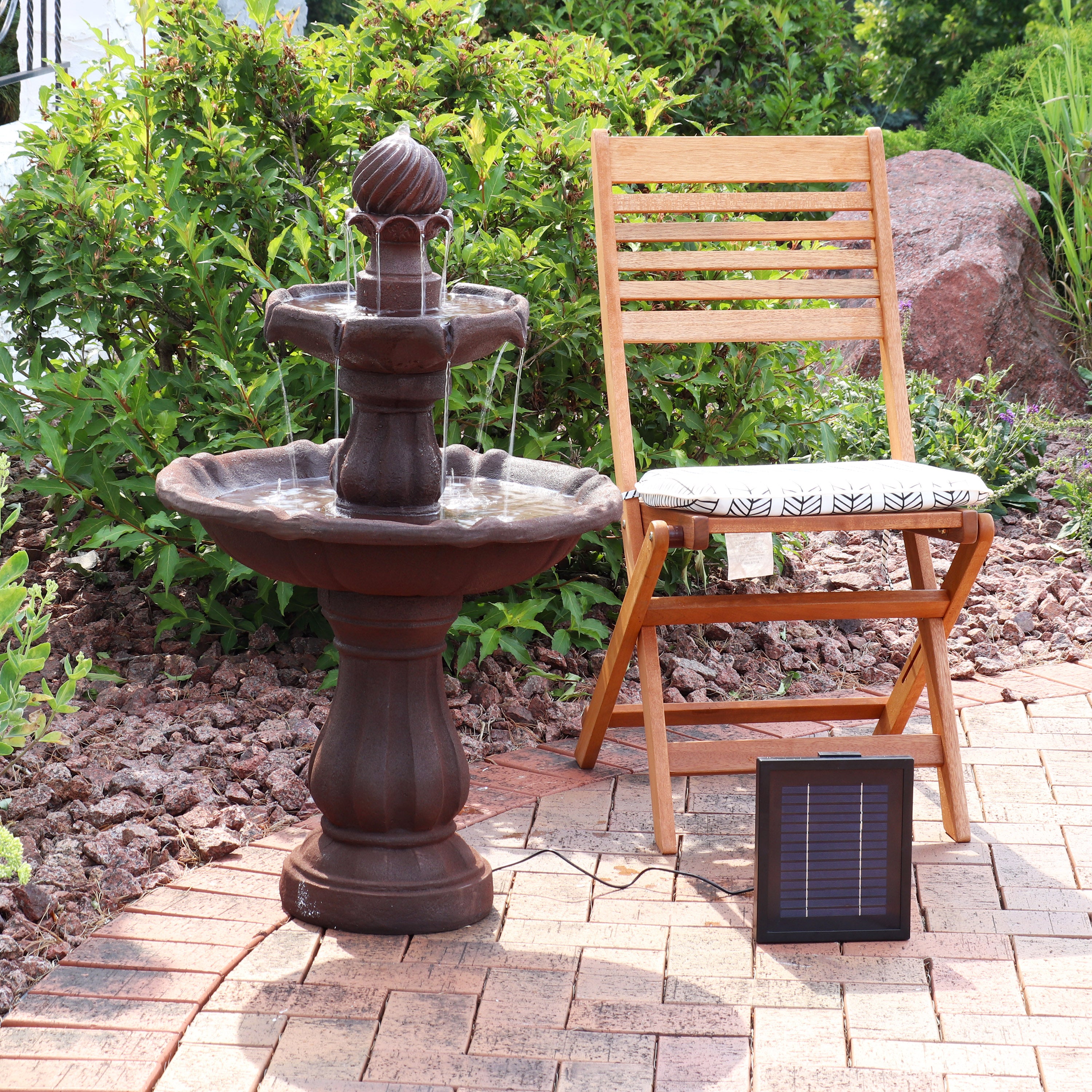Sunnydaze 2-Tier Solar Powered Outdoor Water Fountain with Battery Backup - Perfect for Garden, Patio, and Backyard Decor