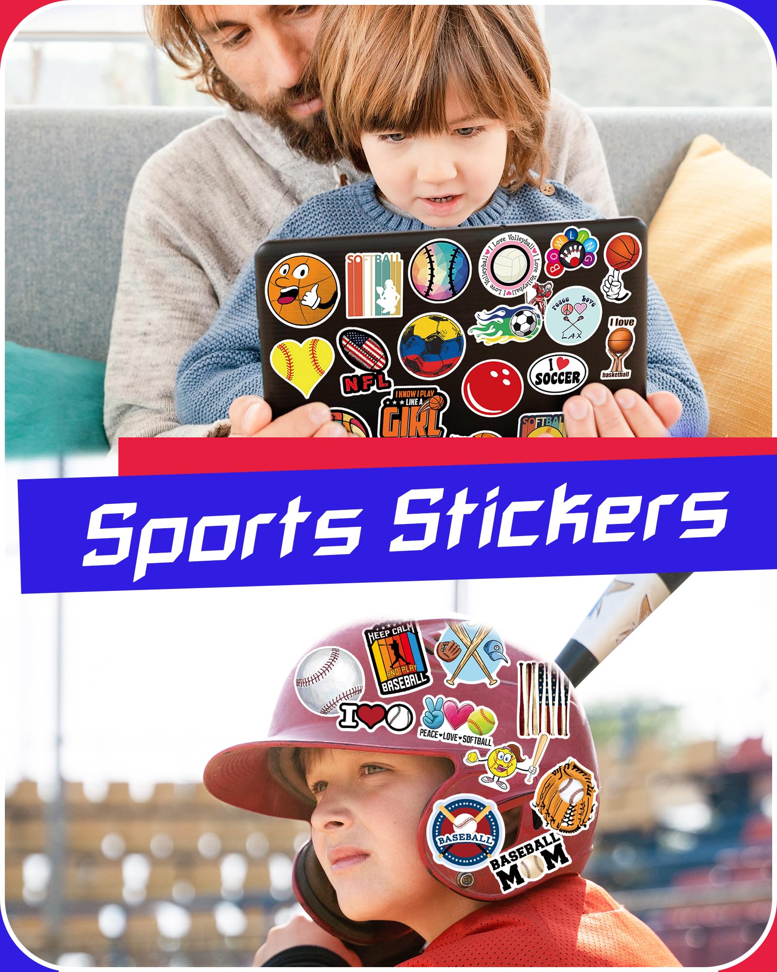 Benresive 300 Pcs Sports Stickers for Kids - Waterproof Vinyl Decals for Water Bottles, Laptops, Notebooks & School Supplies - Fun Classroom Rewards & Elementary Student Prizes - Perfect for Sports Enthusiasts, School Activities & DIY Projects