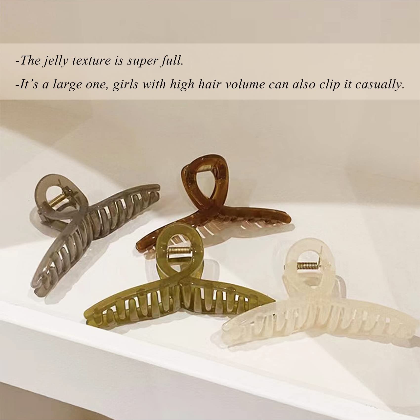 Large Butterfly Hair Clips for Women - 5.1 Inch Soft Grip Jelly Hair Claw Clips for Long Thick Hair (4 Pack) - Perfect for Ponytails, Buns & Everyday Hairstyles