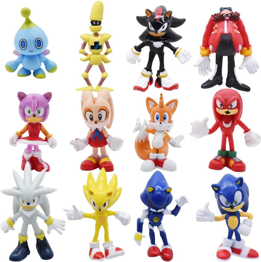 LUTFI 12 Pack Sonic the Hedgehog Action Figures - Anime Sonic Figurines Set for Kids Collection, Gift & Play - Perfect for Birthday Parties, Room Decor, and Anime Fans
