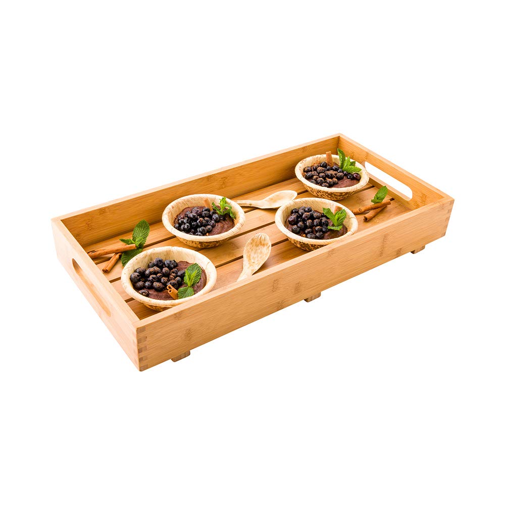 Restaurantware 22.5 x 11 x 2.75 Inch Bamboo Breakfast Serving Tray with Handles - Durable, Chip-Resistant, Shatterproof Pallet Design - Perfect for Meals, Snacks, Beverages in Restaurants, Hotels, Cafes & Home Dining