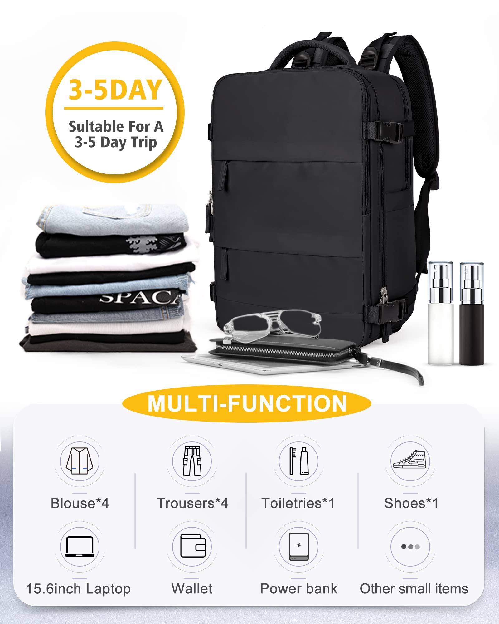 Travel Backpack for Women & Men - Airplane Carry-On with Laptop Compartment | Perfect for Business Trips & Vacations
