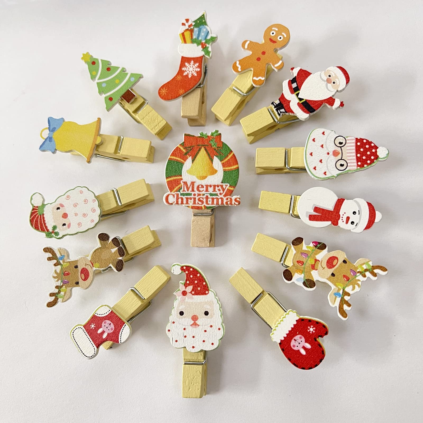 40 Pcs Mini Wooden Clothes Pins for Hanging Photos, Christmas Cards & Stockings - Decorative Clips with Twine for Home, Party & DIY Crafts - Perfect for Holiday Decor, Photo Displays & Gift Wrapping