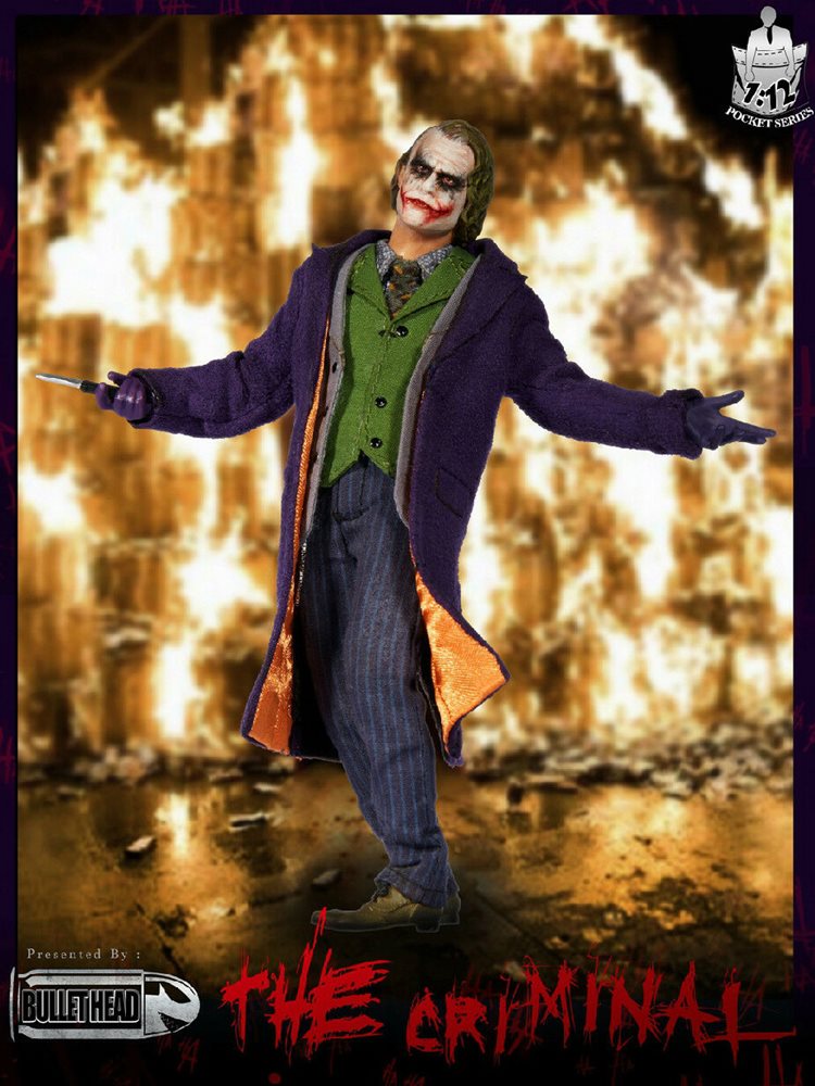 1/12 Scale Bullet Head BH 001 The Criminal Heath Ledger Joker Action Figure - Collectible Movie Toy for Batman The Dark Knight Fans | Display, Cosplay, Gift for DC Comics Enthusiasts