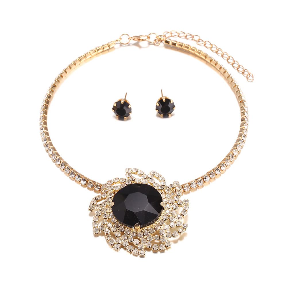 YAZILIND Women's Cubic Zirconia Choker Necklace & Earrings Set - Elegant Retro Clavicle Jewelry for Party, Wedding, Date Night and Special Occasions